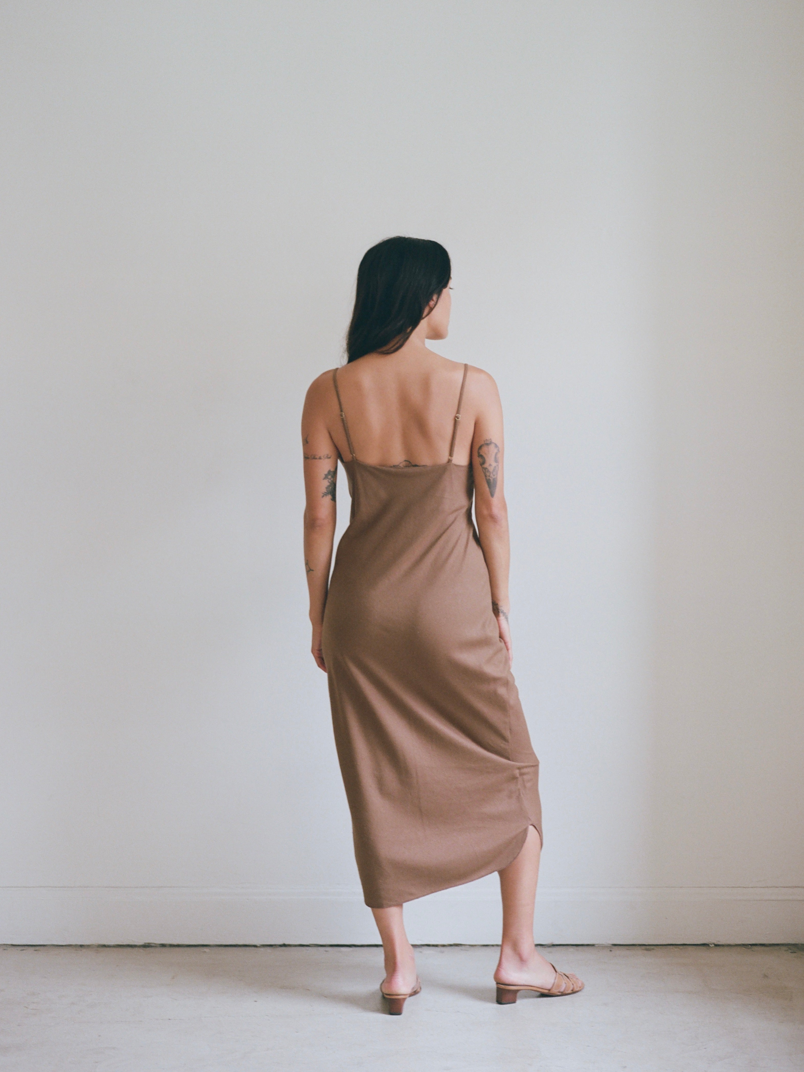 (Imperfect) Bias Slip Dress, Regen Silk Noil, Umber