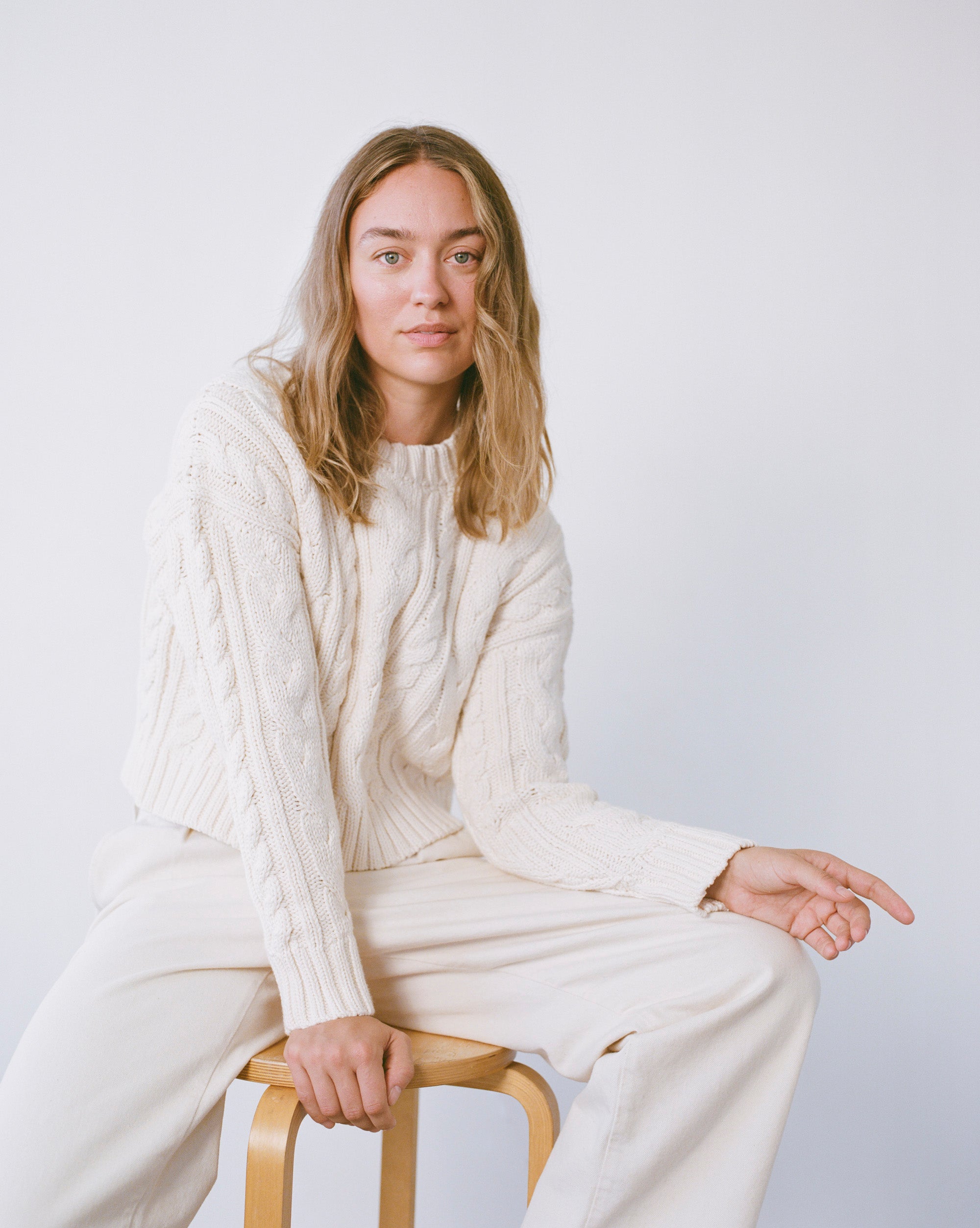 (Imperfect) Patti Cable Crew, Organic Tanguis Cotton, Ecru