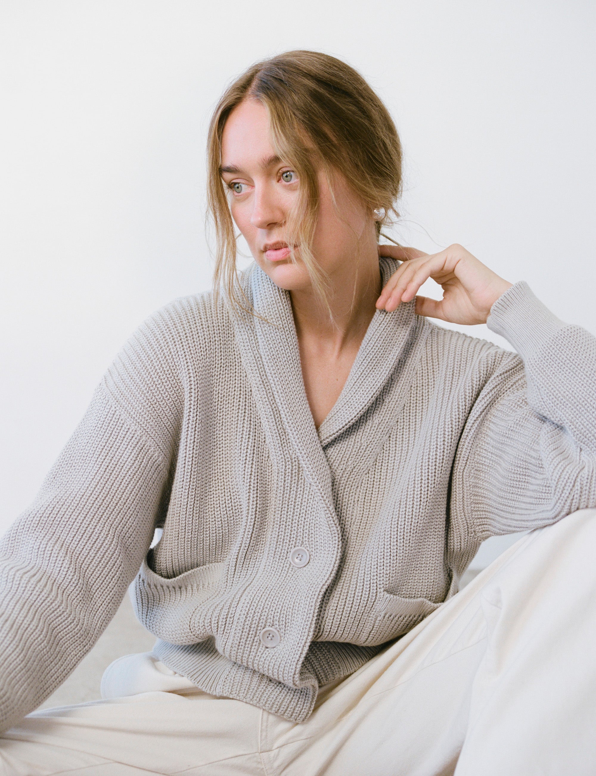 (Imperfect) Sloan Cardigan, Organic Tanguis Cotton, Lichen