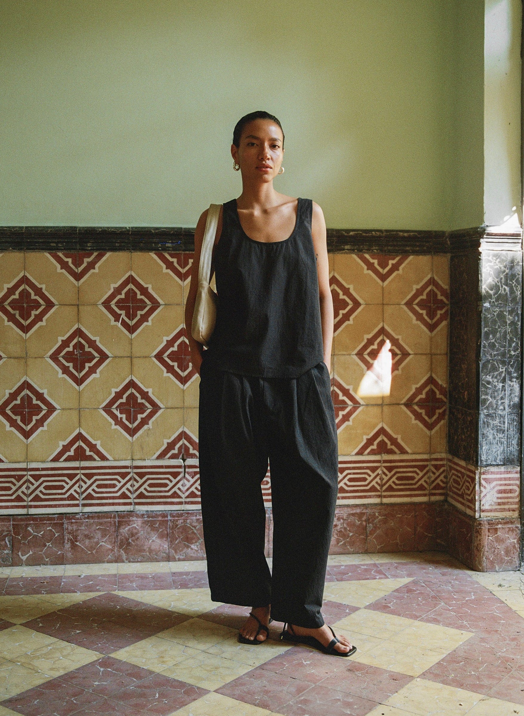 Corlatta Pant, Textured Organic Poplin, Soft Black