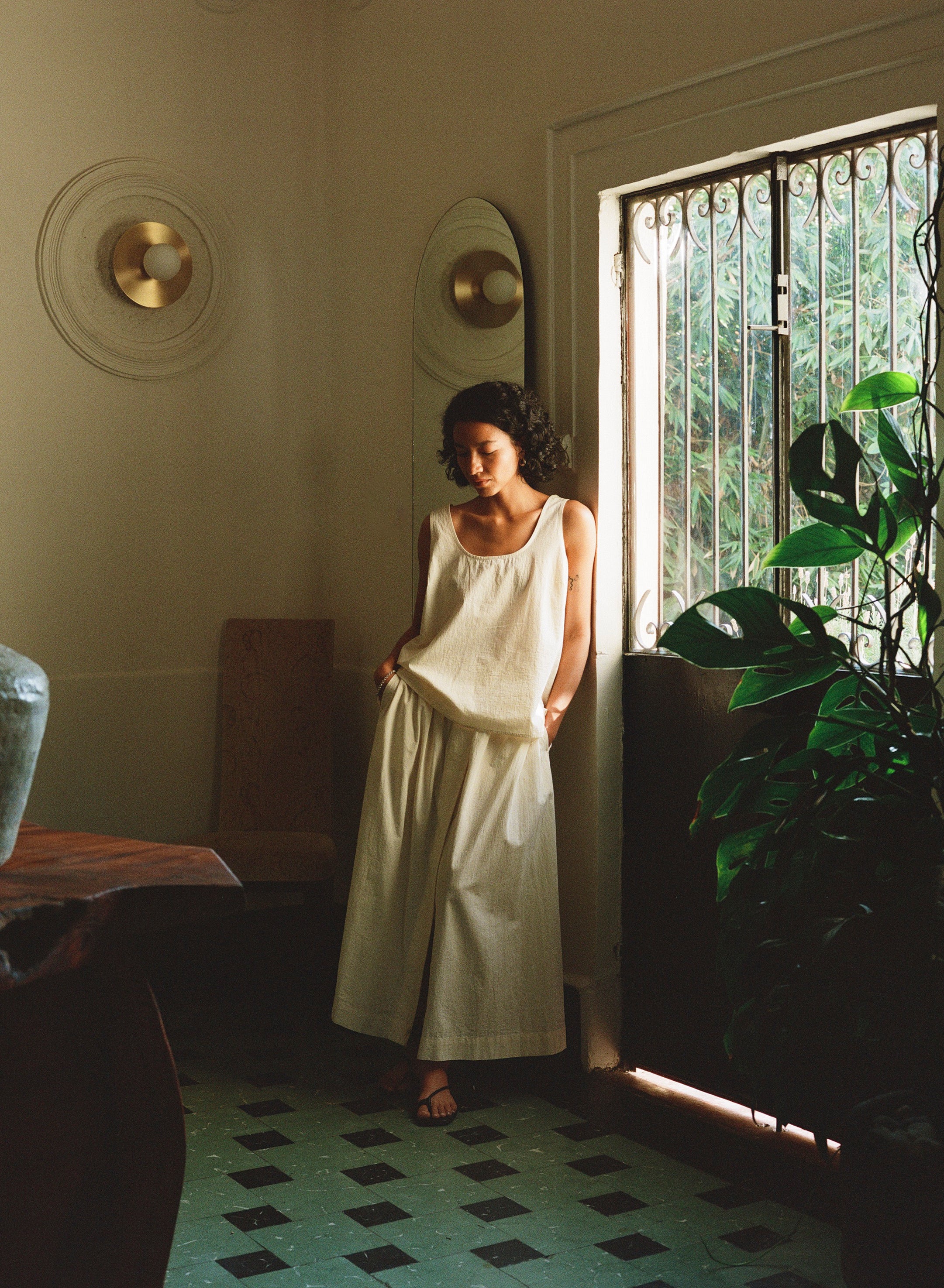 Ananda Skirt, Textured Organic Poplin, Parchment