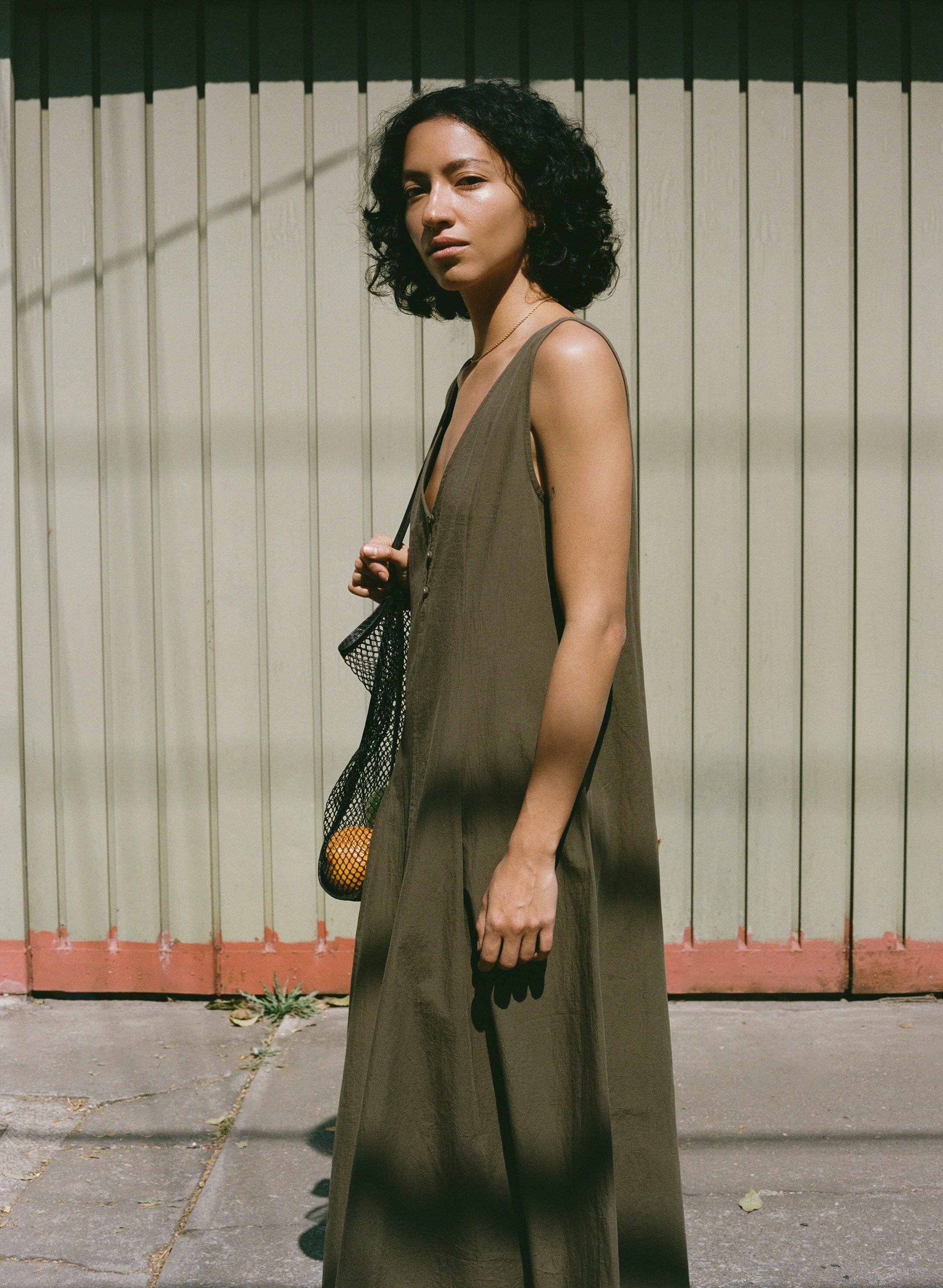 Maritza Dress, Textured Organic Poplin, Fern