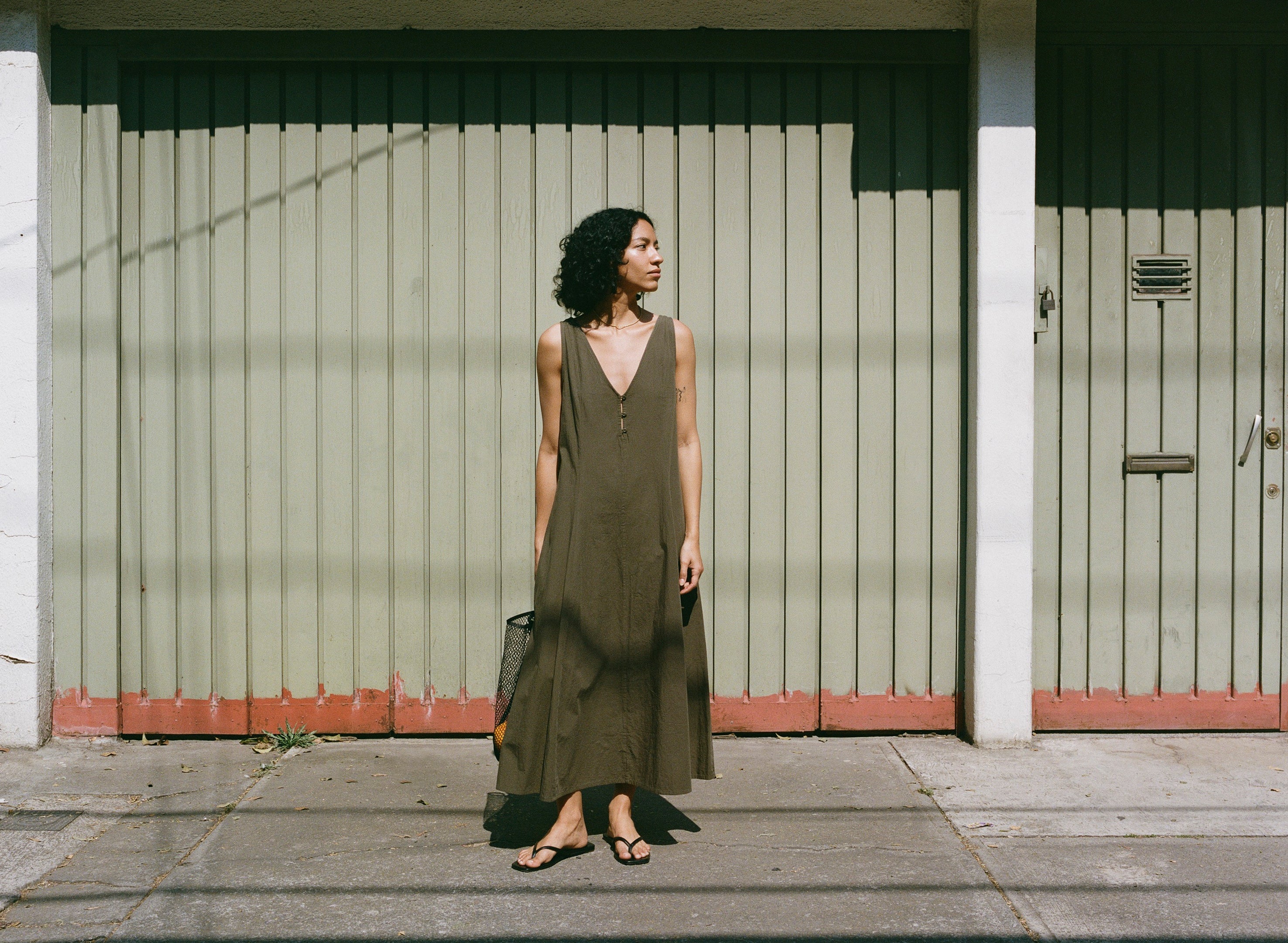 Maritza Dress, Textured Organic Poplin, Fern