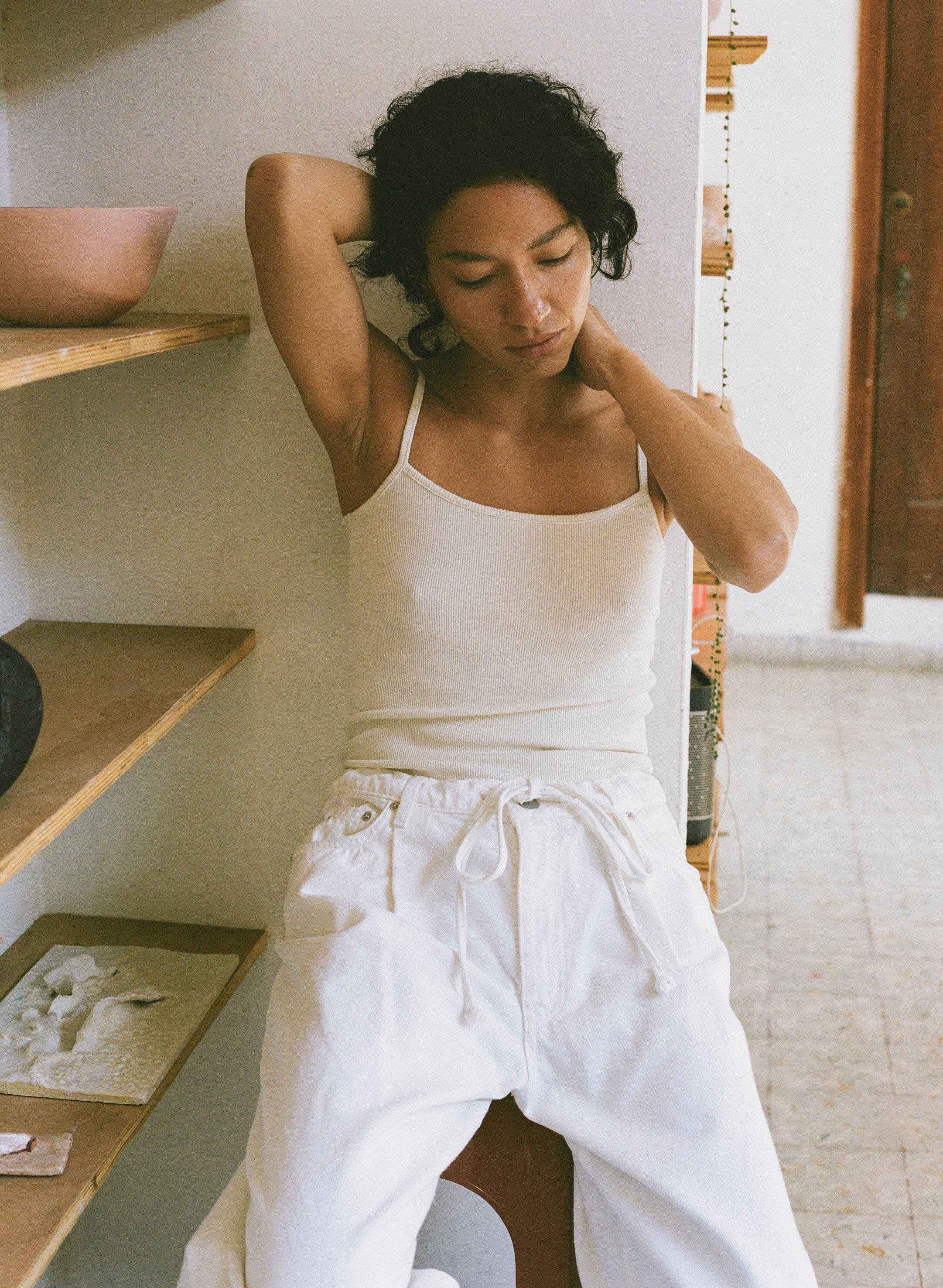 Uno Tank, Ribbed Silk Noil Jersey, Natural