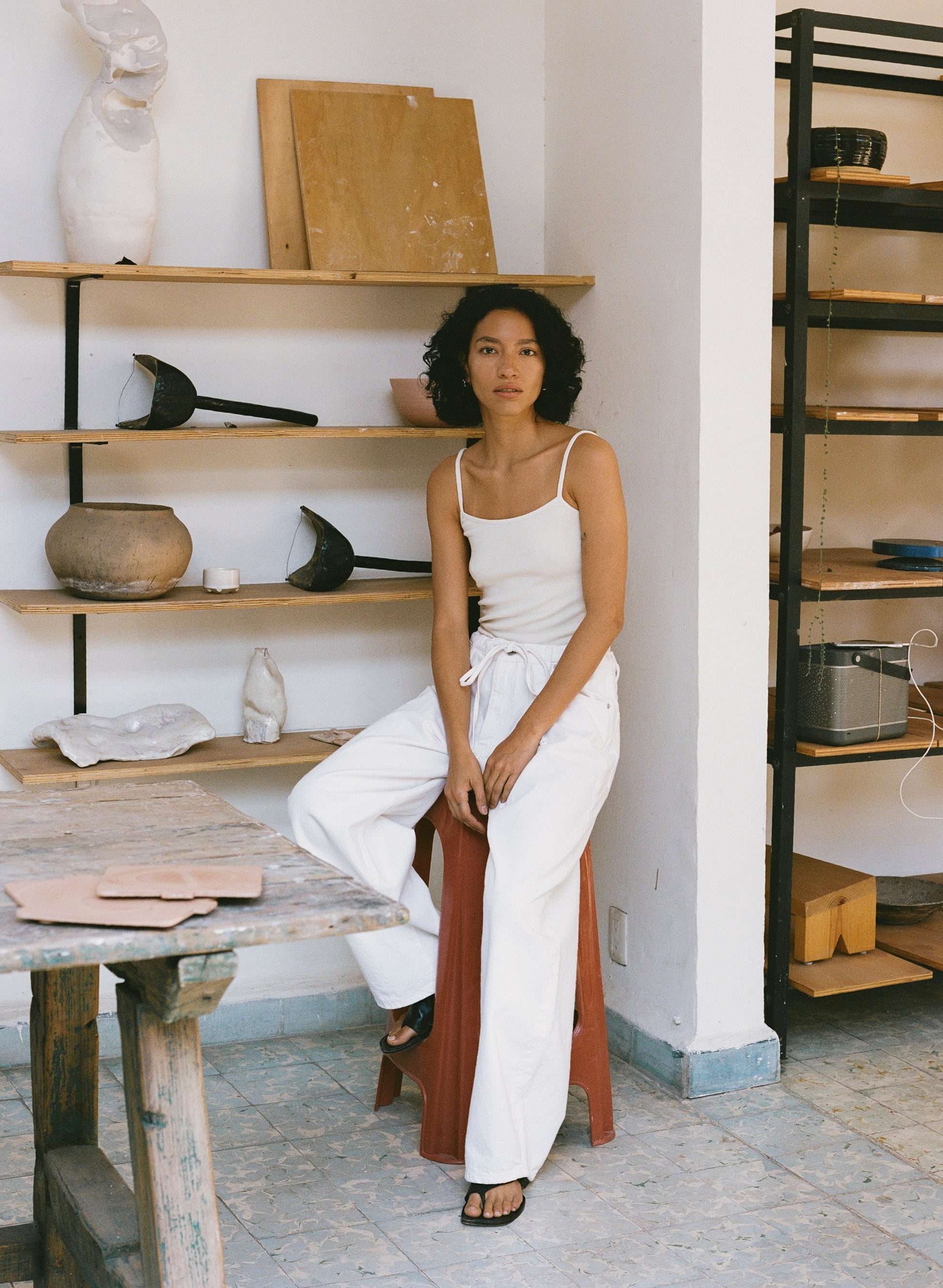 Uno Tank, Ribbed Silk Noil Jersey, Natural