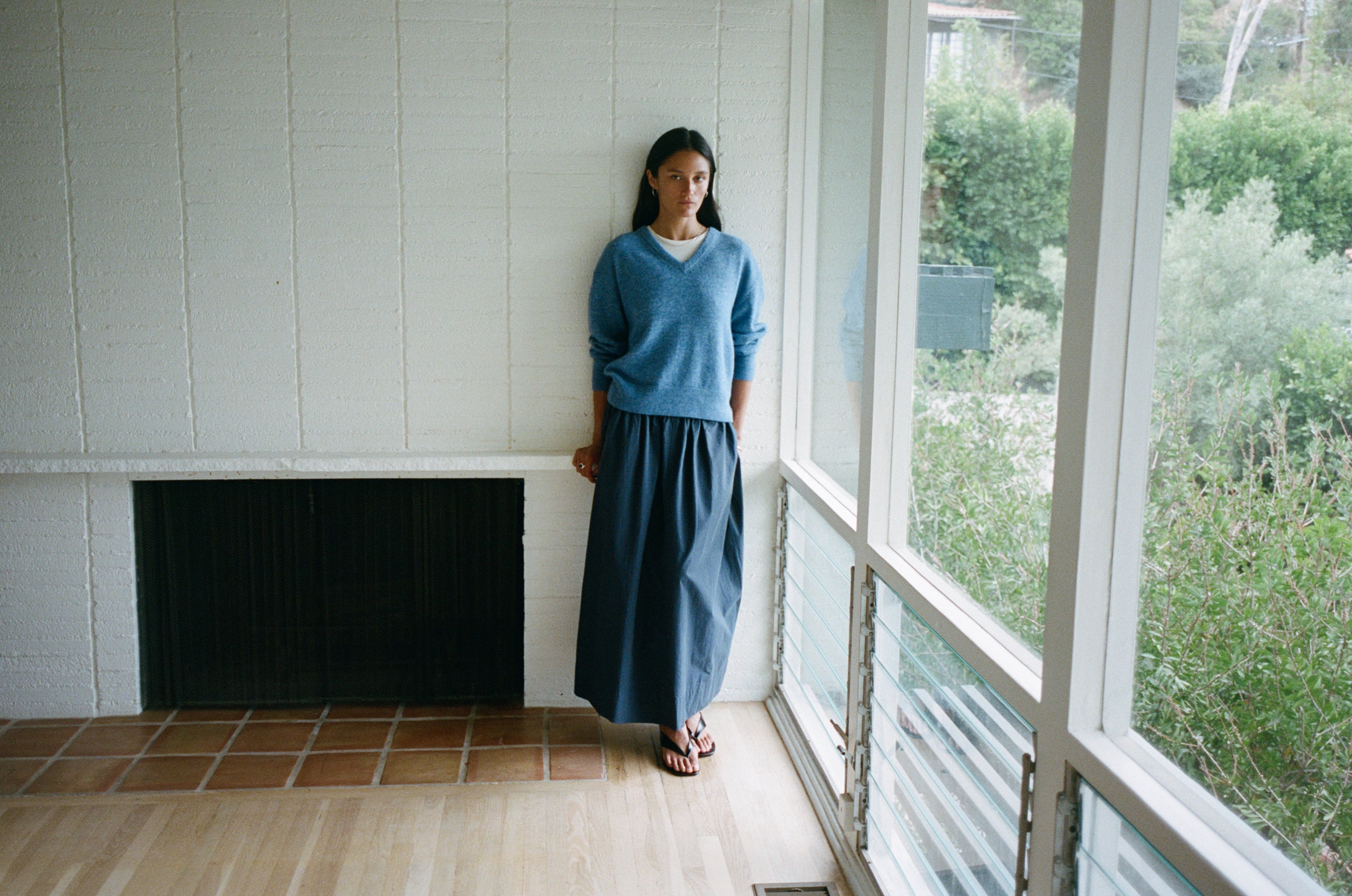 Paz Skirt, Organic Compact Poplin, Navy