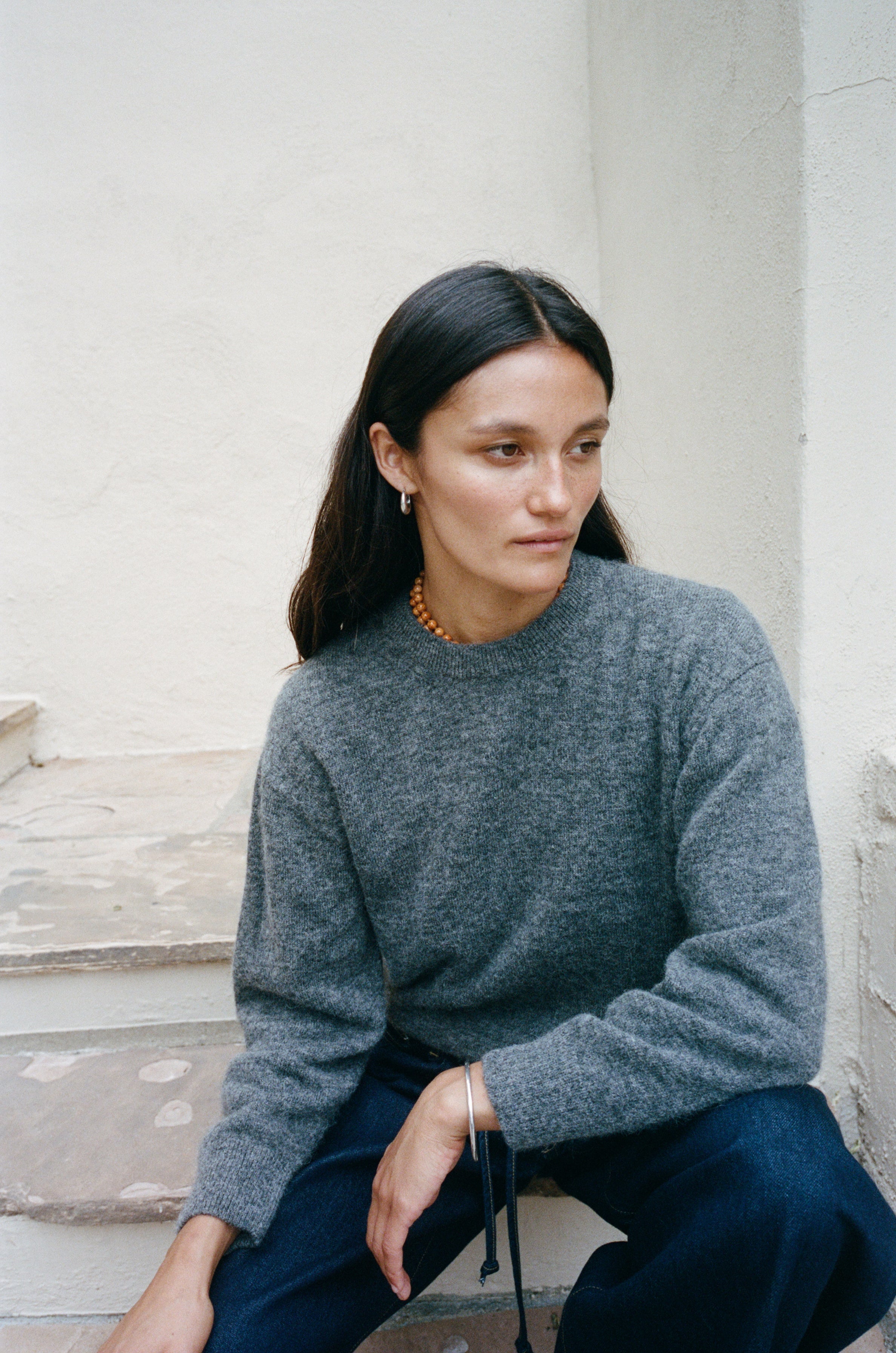 Ines Crew, Midweight Alpaca Blend, Dark Grey