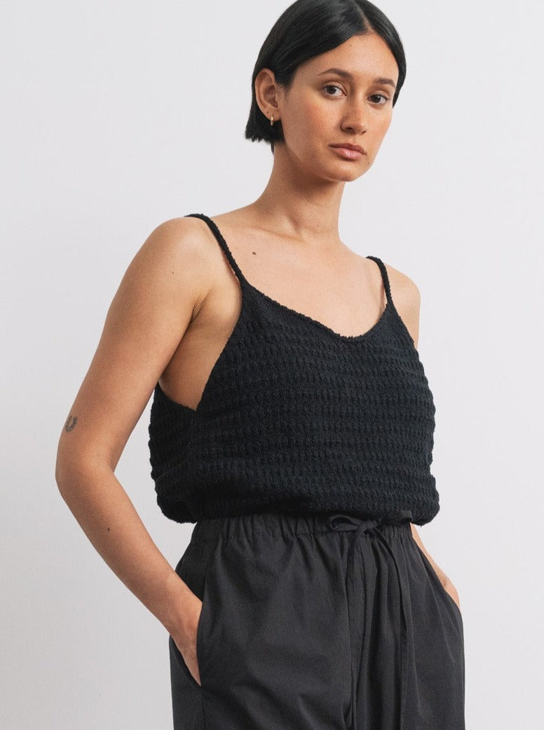(Imperfect) Myra Tank, Organic Cotton Bouclé, Black