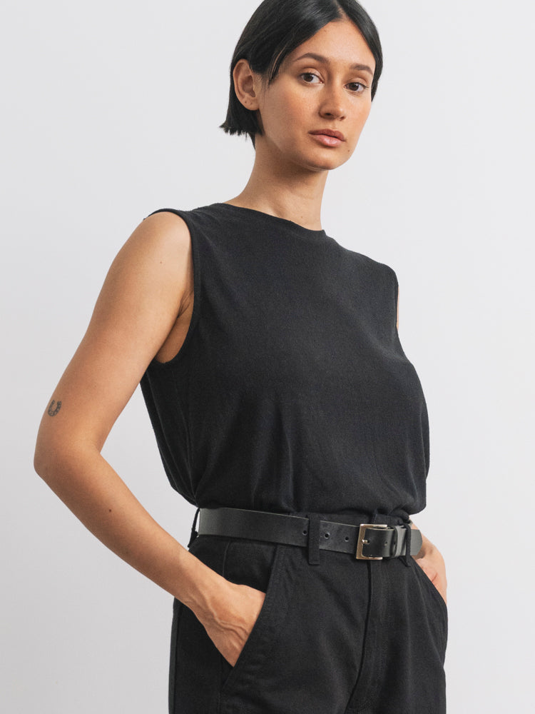 (Imperfect) Muscle Tee, Regen Silk Noil Jersey, Black