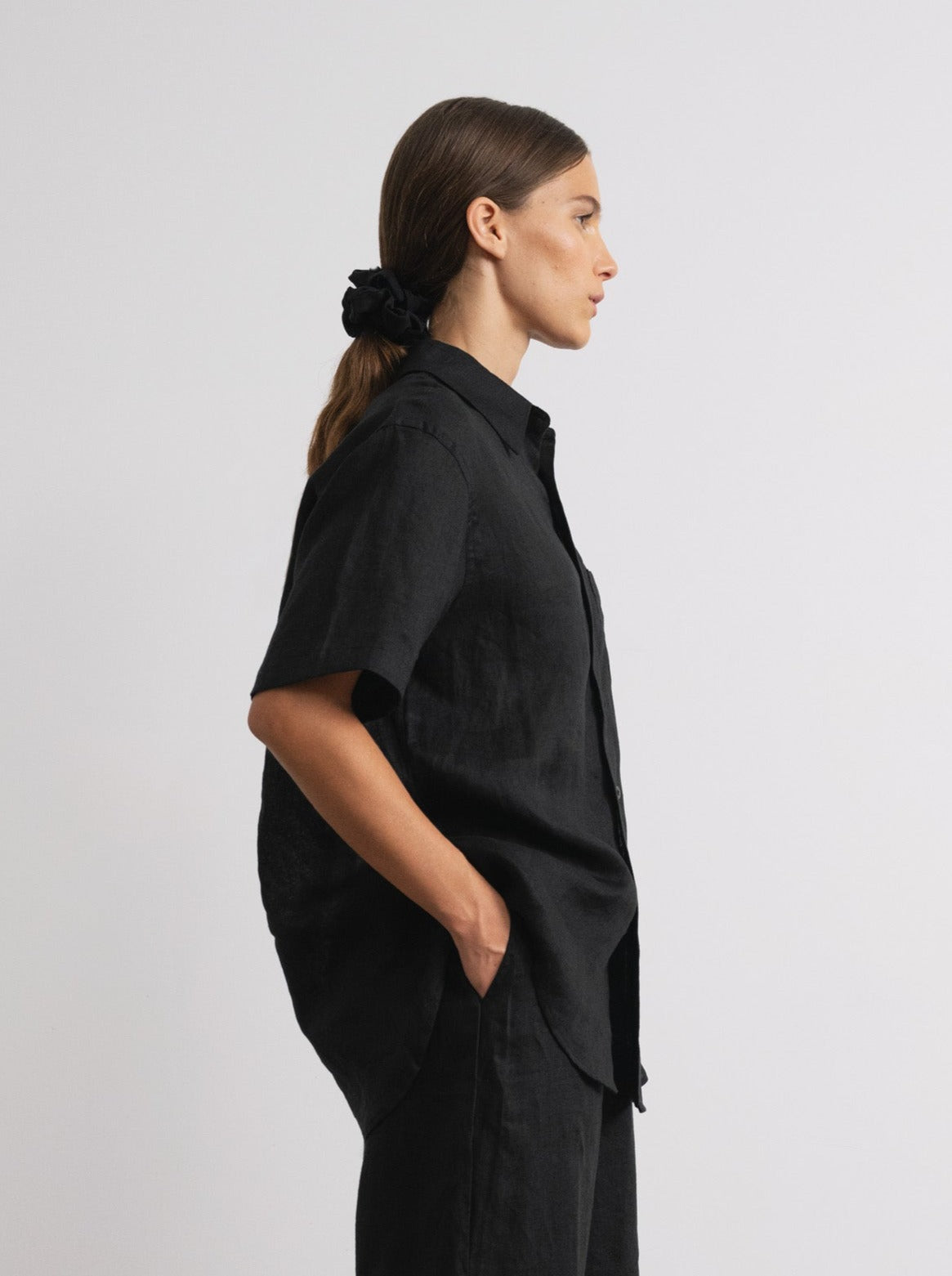 (Imperfect) Marlowe Shirt, Light Linen, Black
