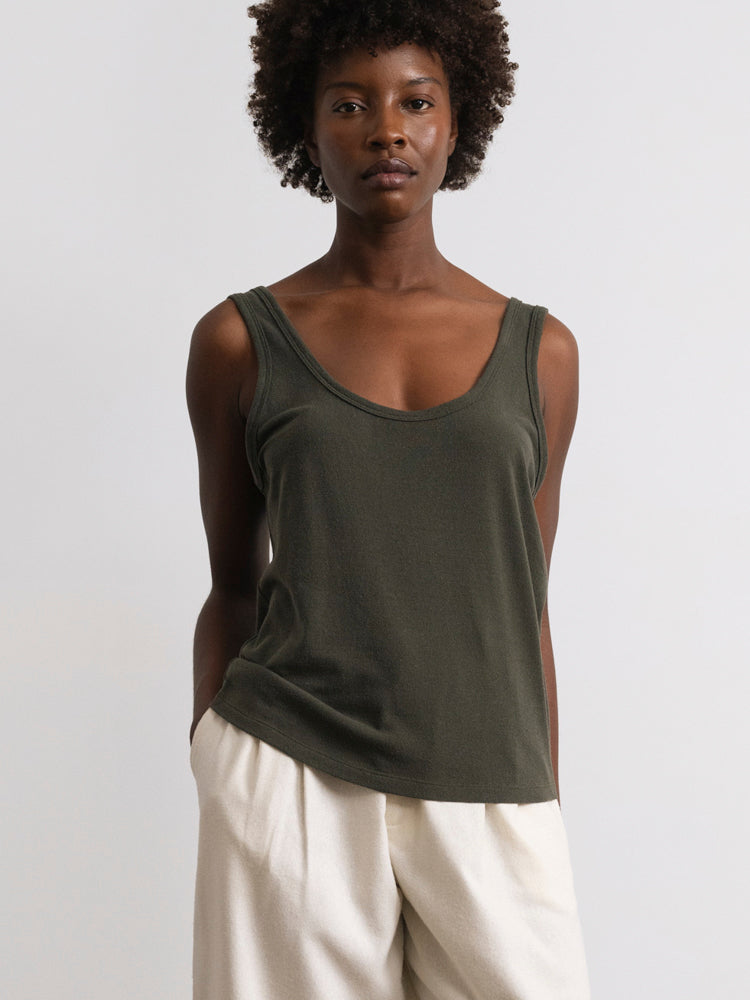 (Imperfect) Scoop Tank, Regen Silk Noil Jersey, Eucalyptus
