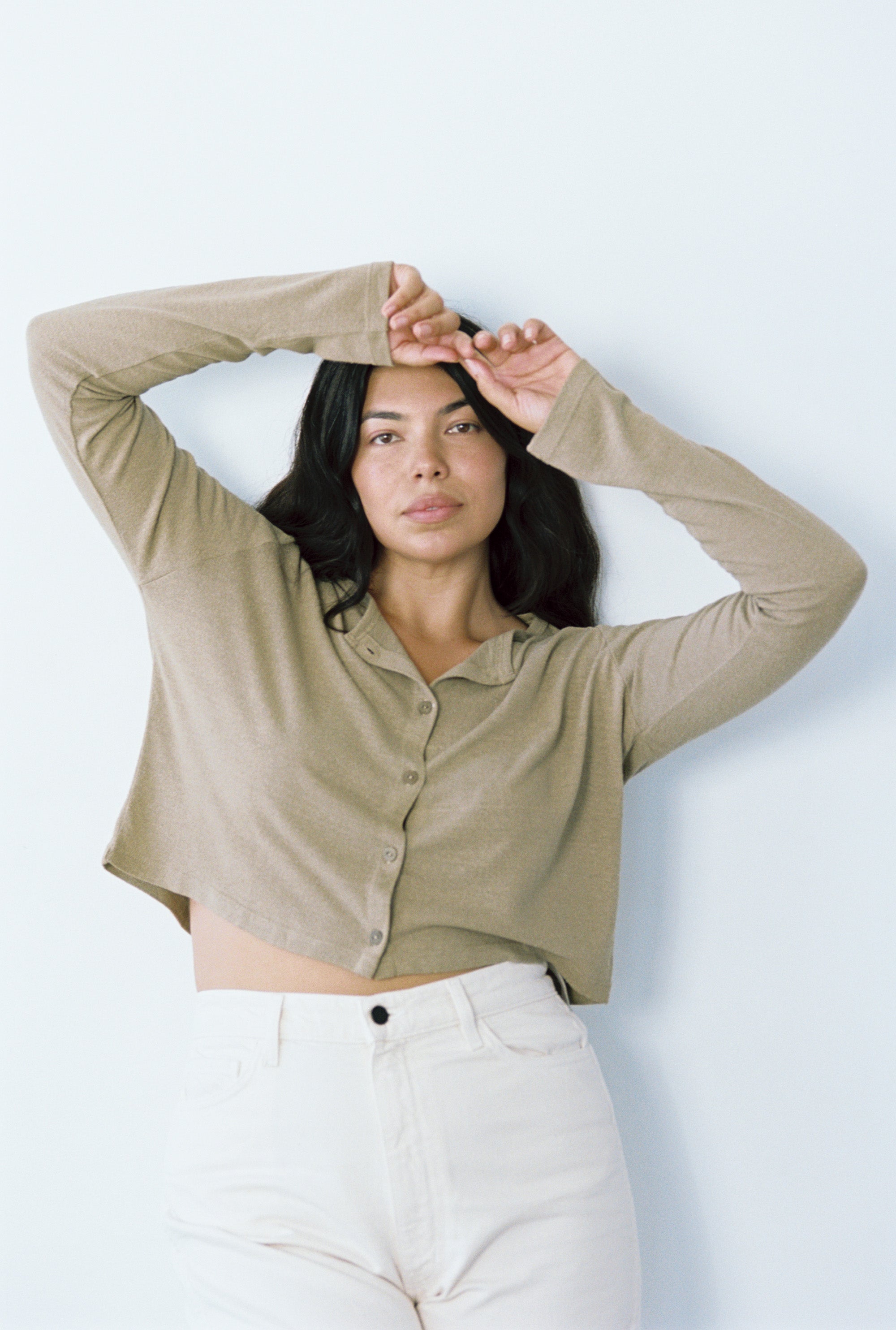 (Imperfect) Lee Cardigan, Regen Silk Noil Jersey, Sage