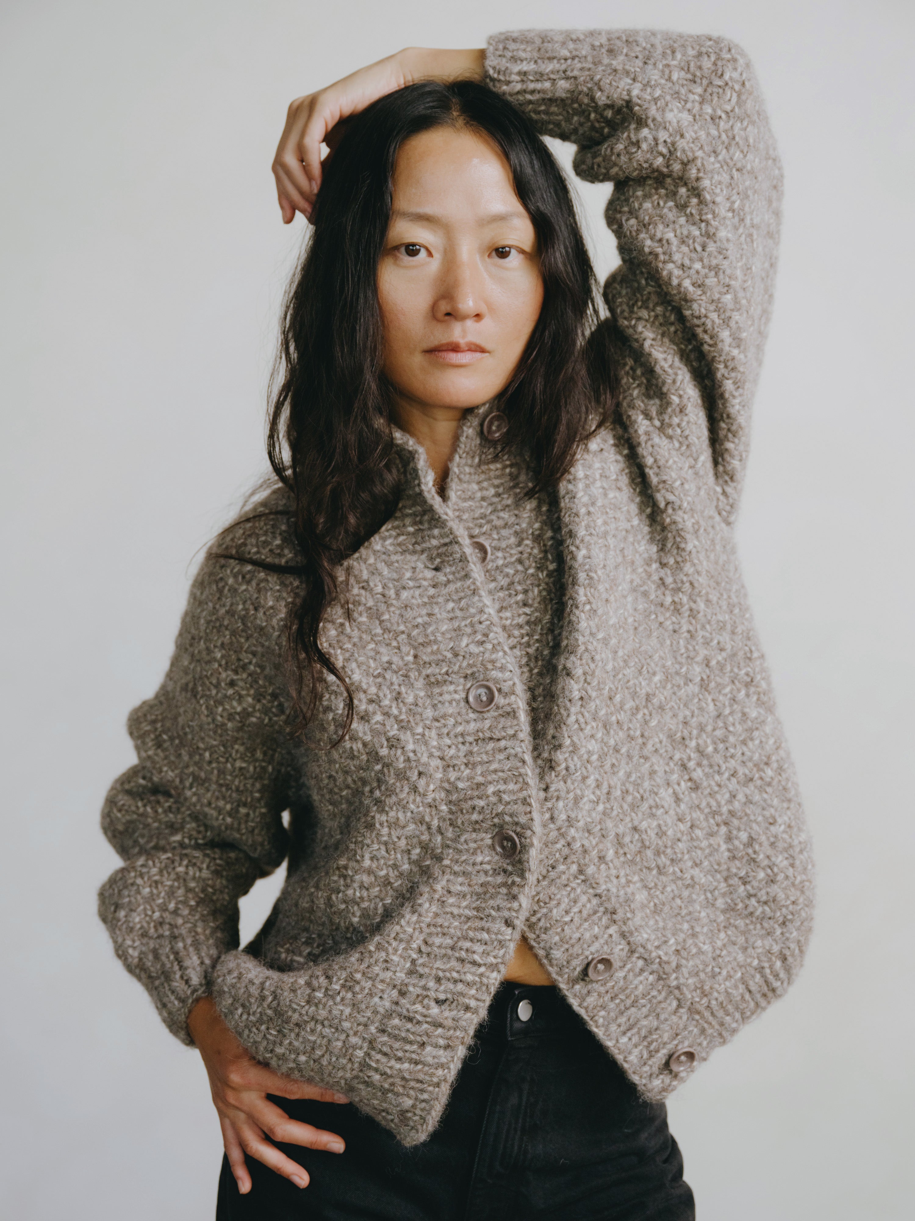 Bell Hand Knit Cardigan, Alpaca Blend, Shrub