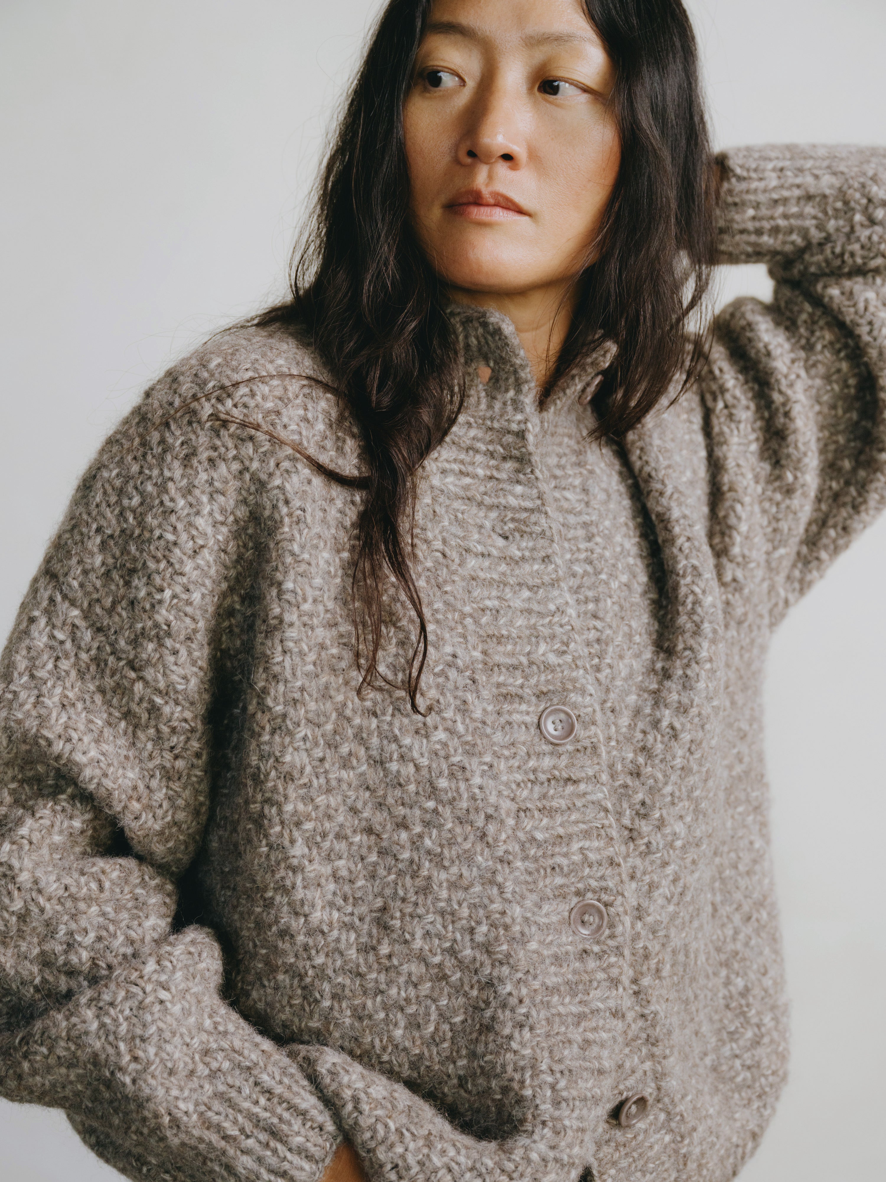 Bell Hand Knit Cardigan, Alpaca Blend, Shrub