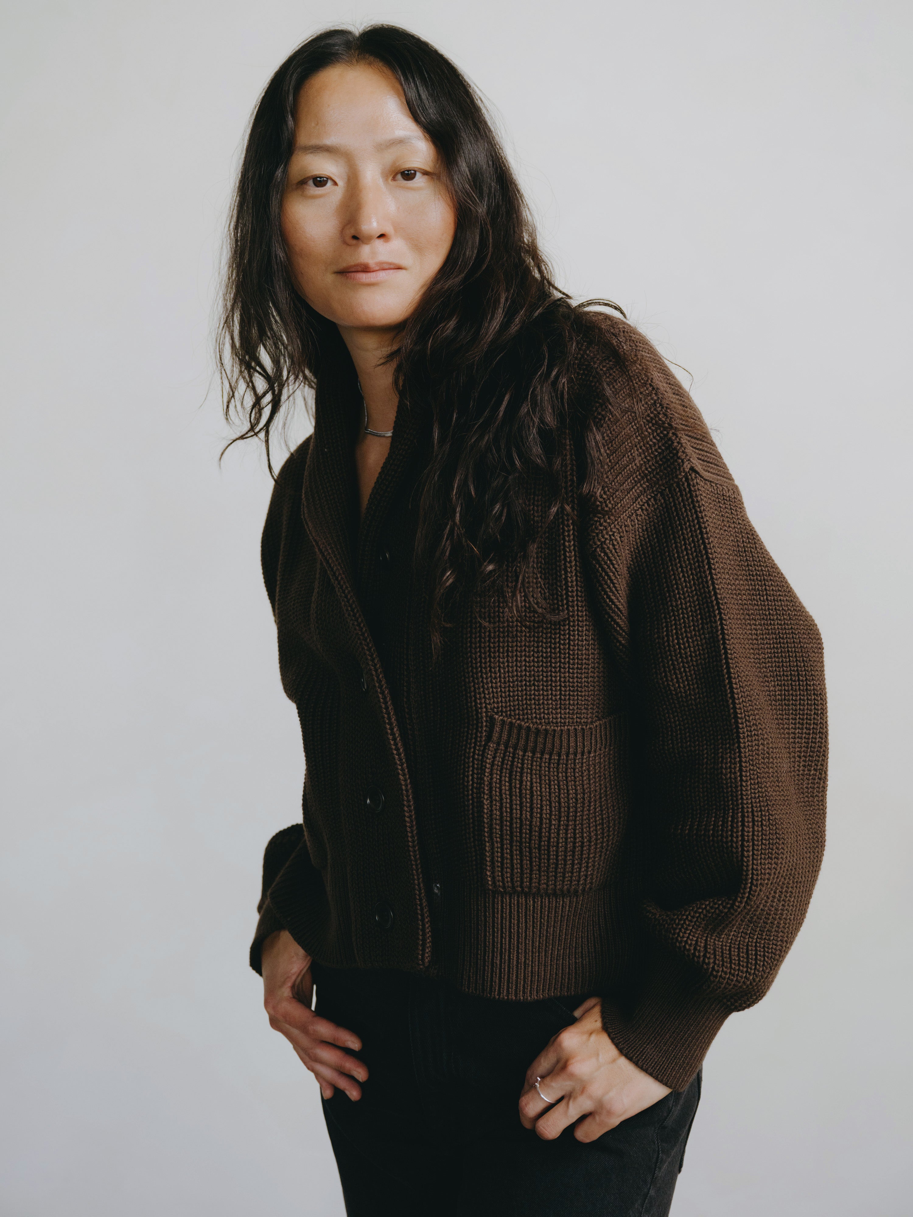 Sloan Cardigan, Organic Tanguis Cotton, Chocolate
