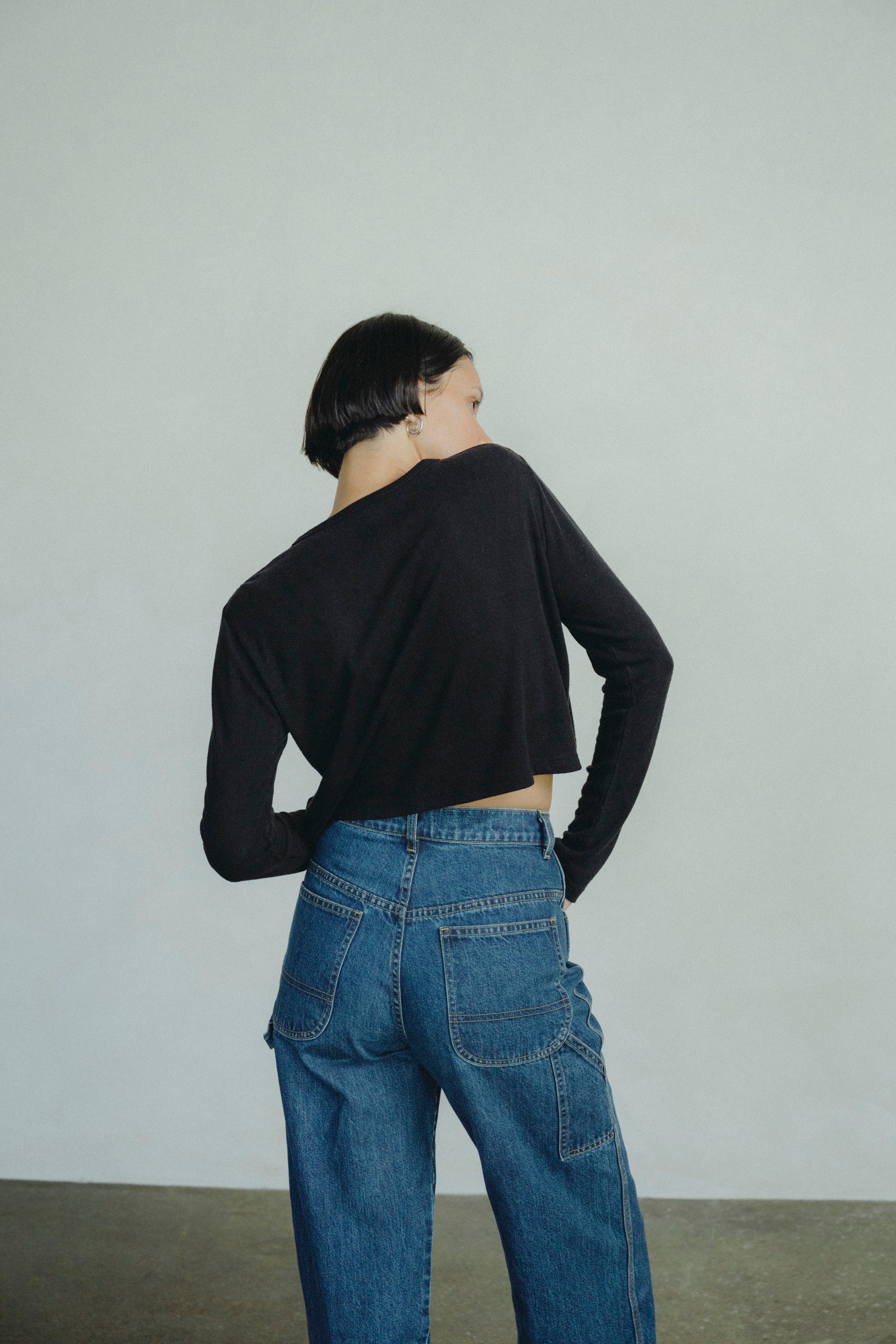 (Imperfect) Lee Cardigan, Regen Silk Noil Jersey, Black