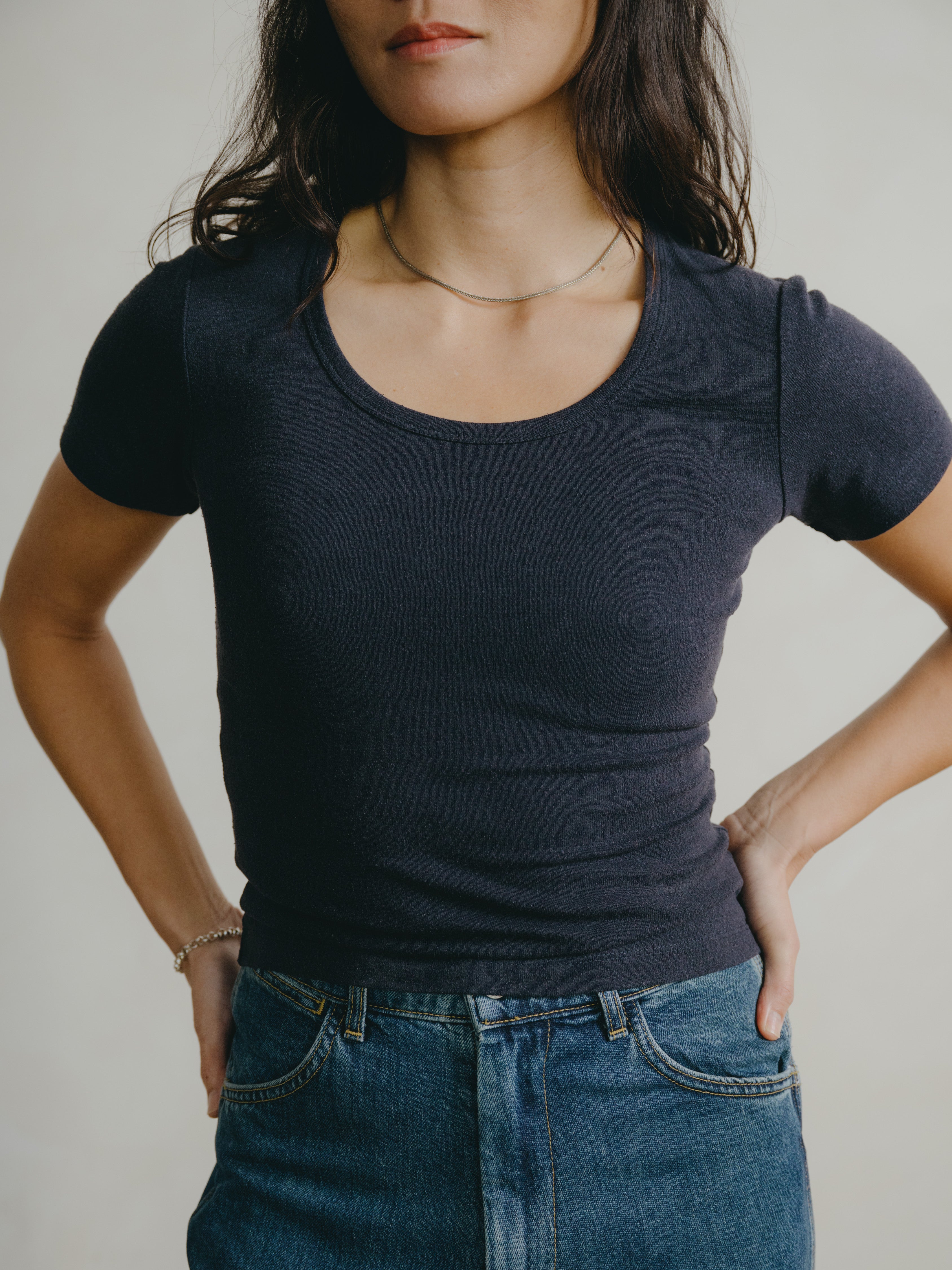 Baby Tee, Regen Silk Noil Jersey, Navy