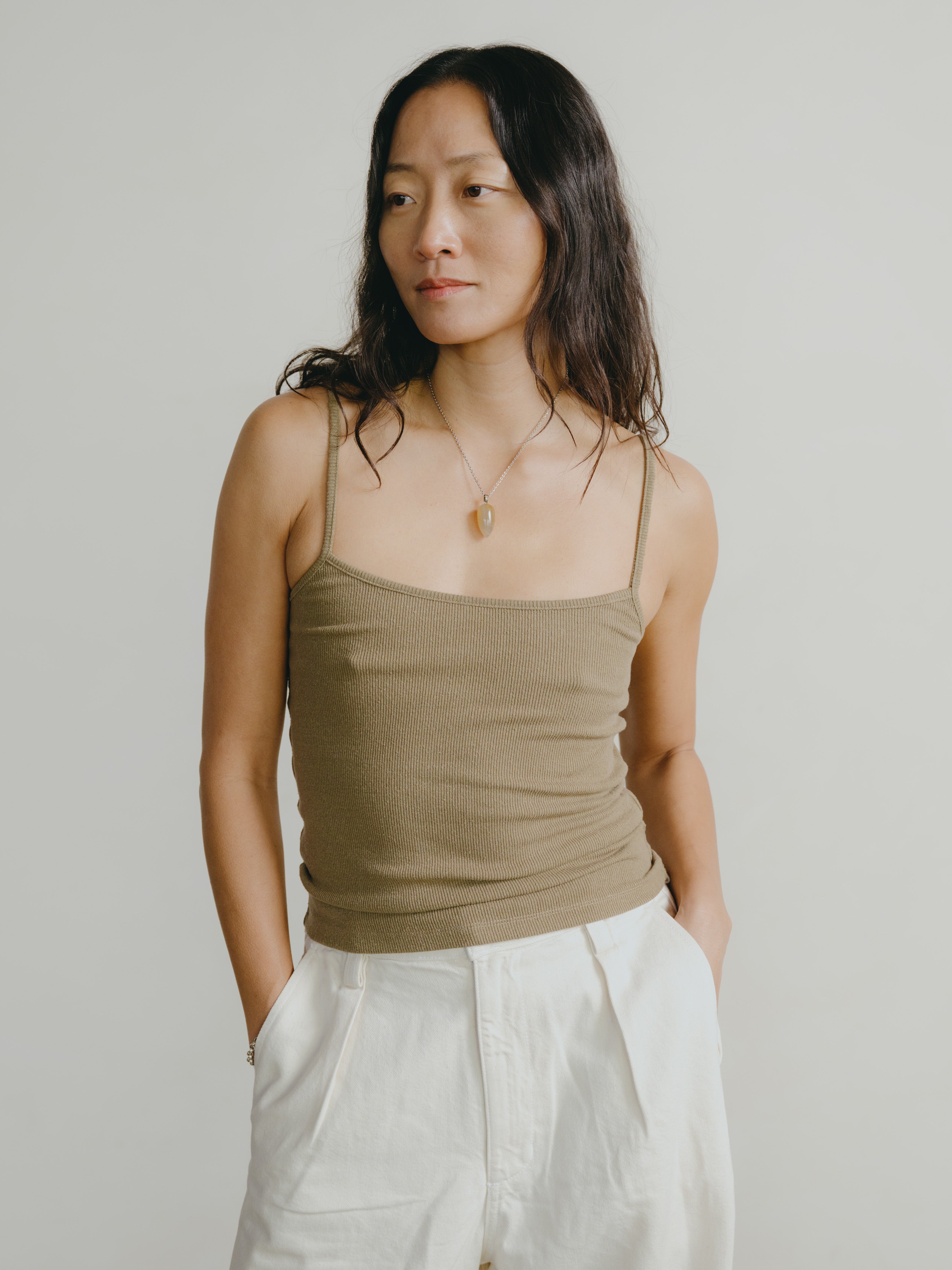 Uno Tank, Ribbed Silk Noil Jersey, Cactus