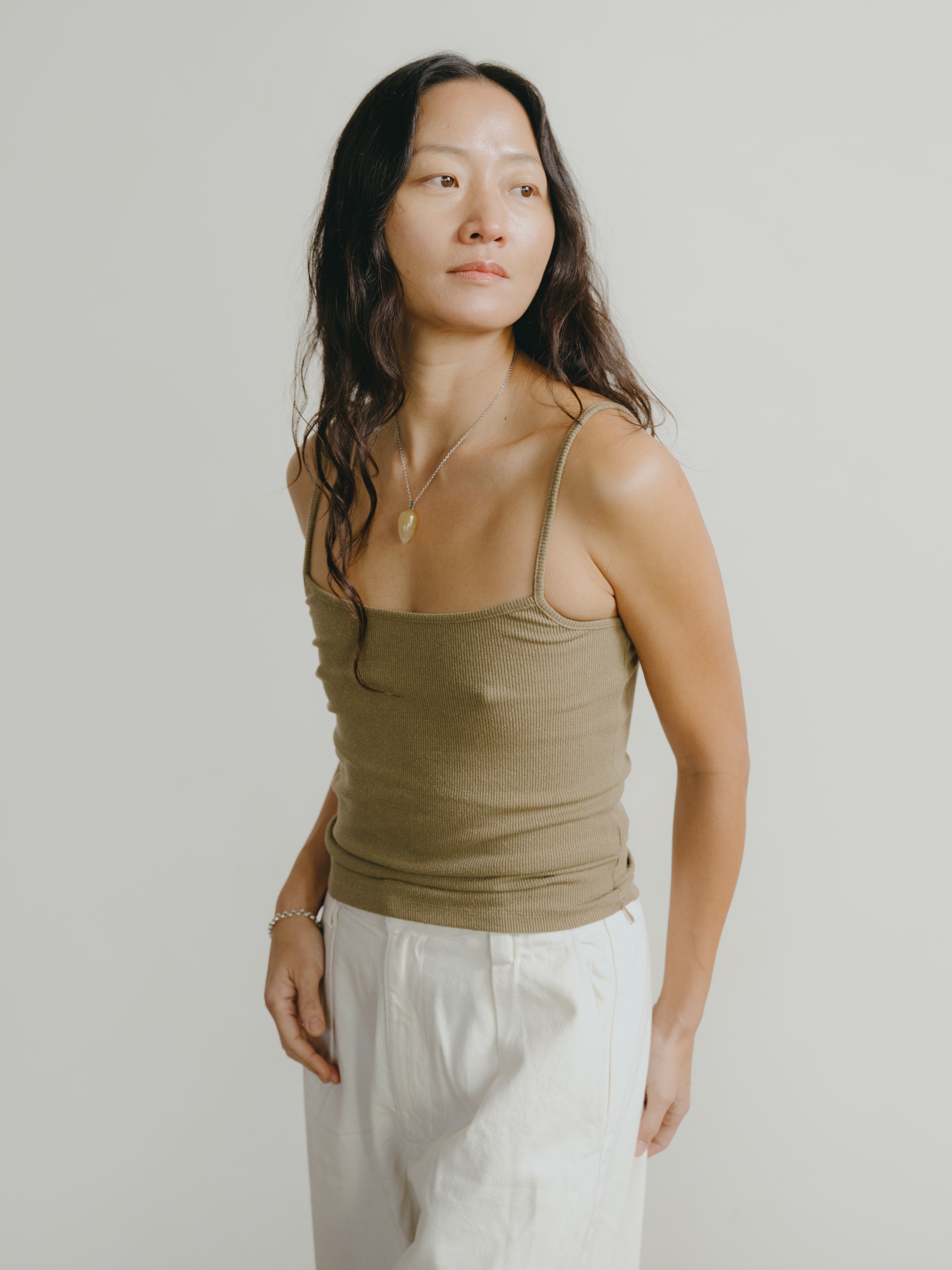 Uno Tank, Ribbed Silk Noil Jersey, Cactus
