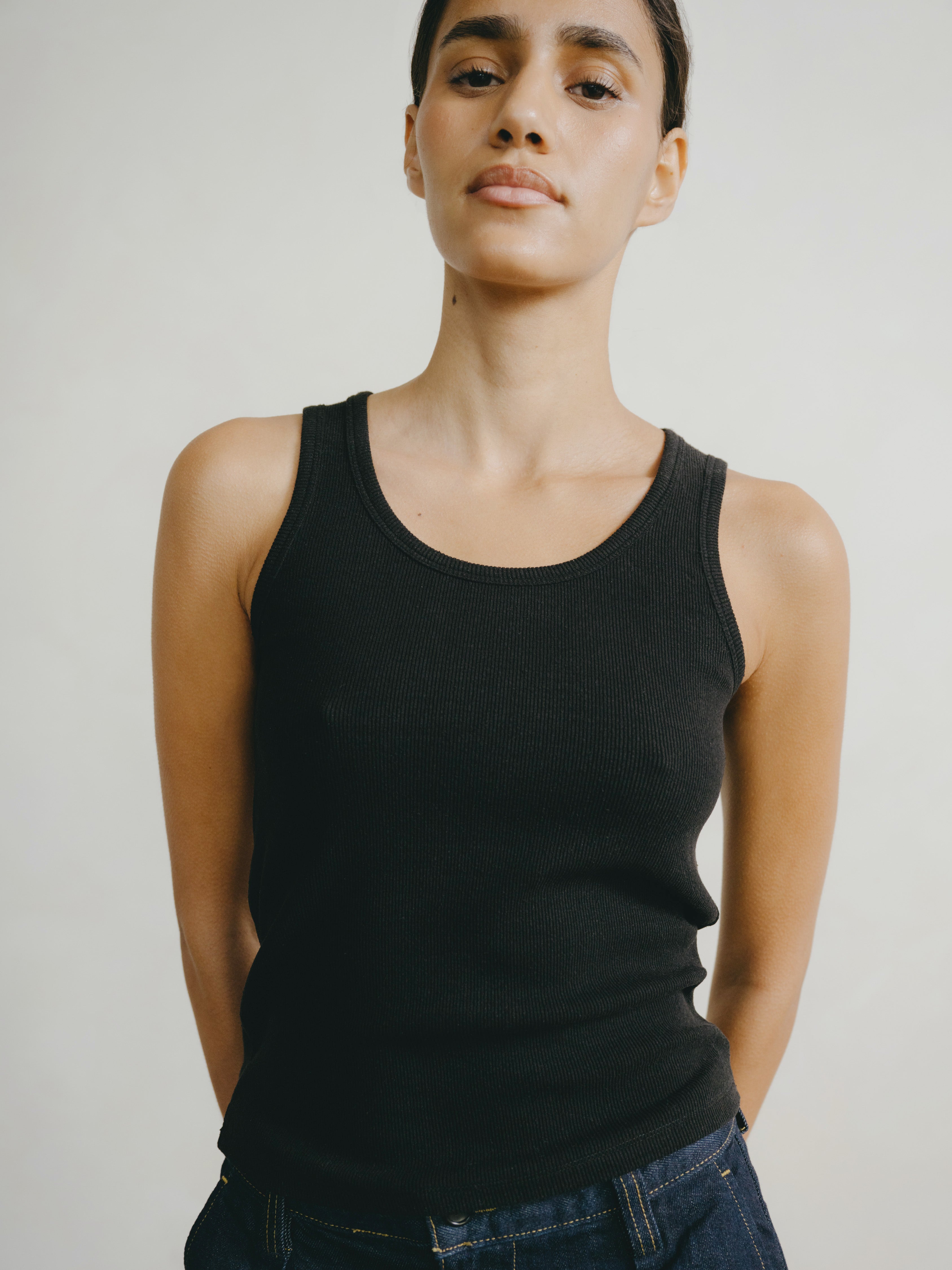 Classic Tank, Ribbed Silk Noil Jersey, Black