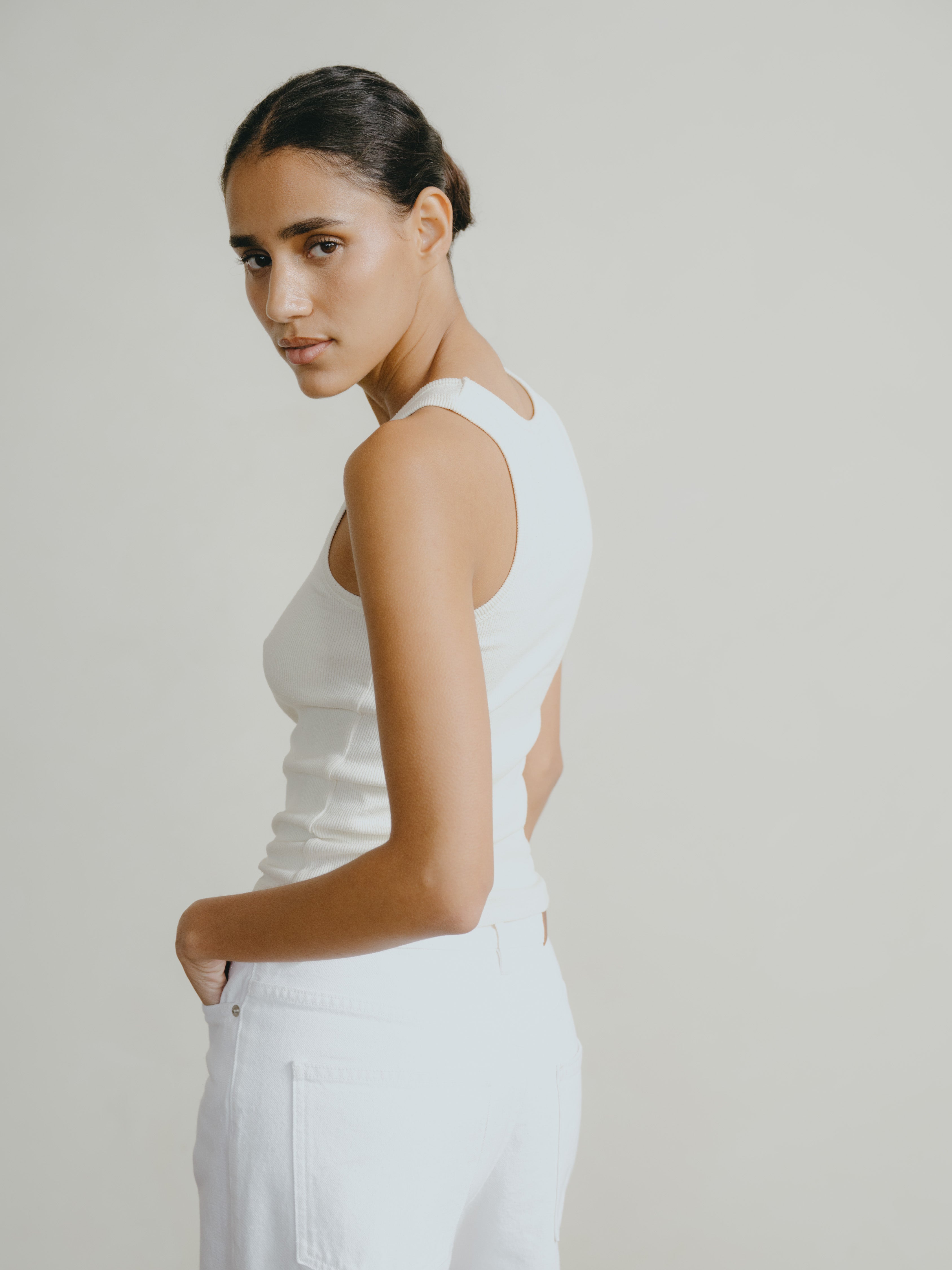 Classic Tank, Ribbed Silk Noil Jersey, Natural