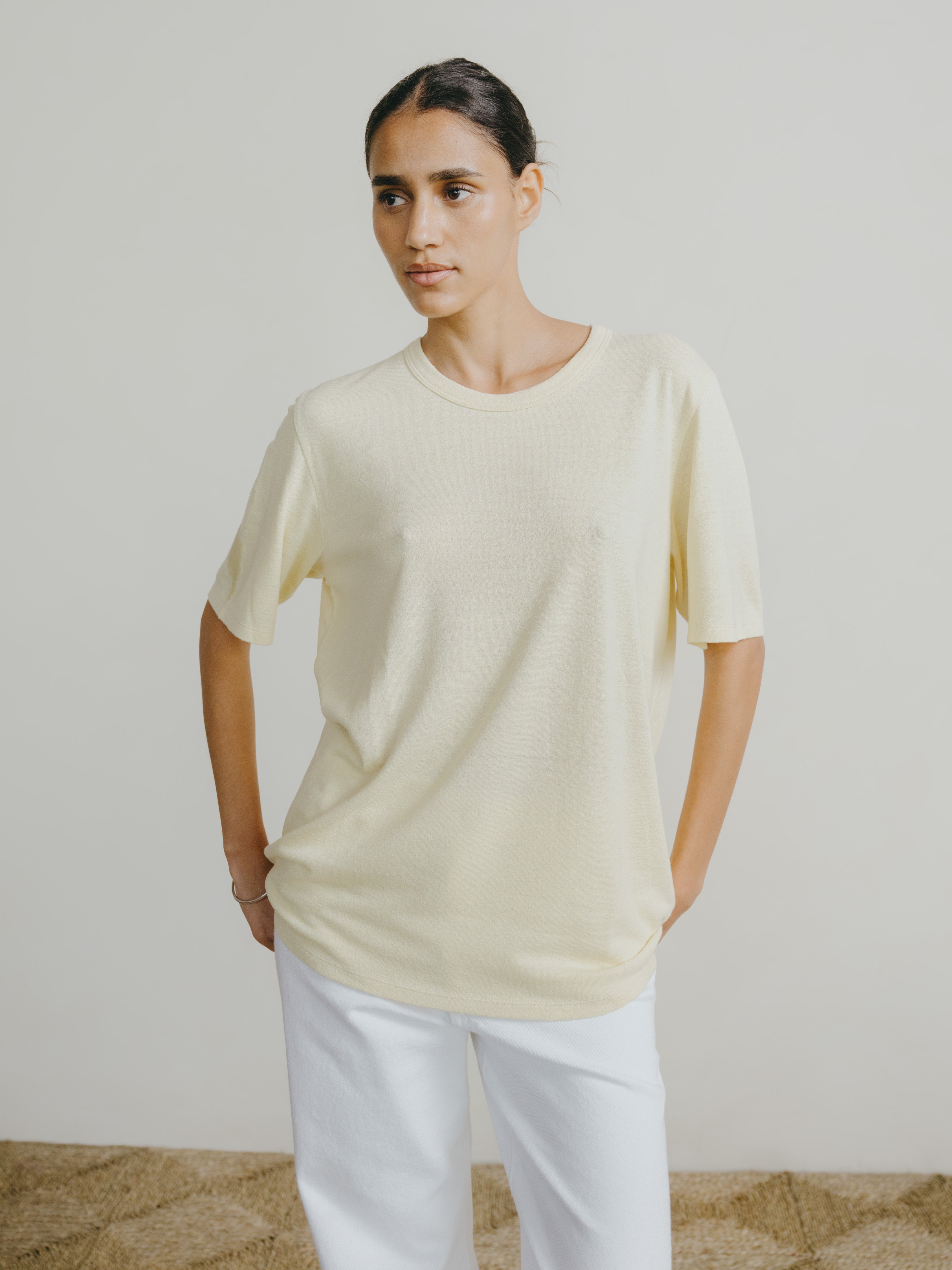 Bigger Tee, Regen Silk Noil Jersey, Butter