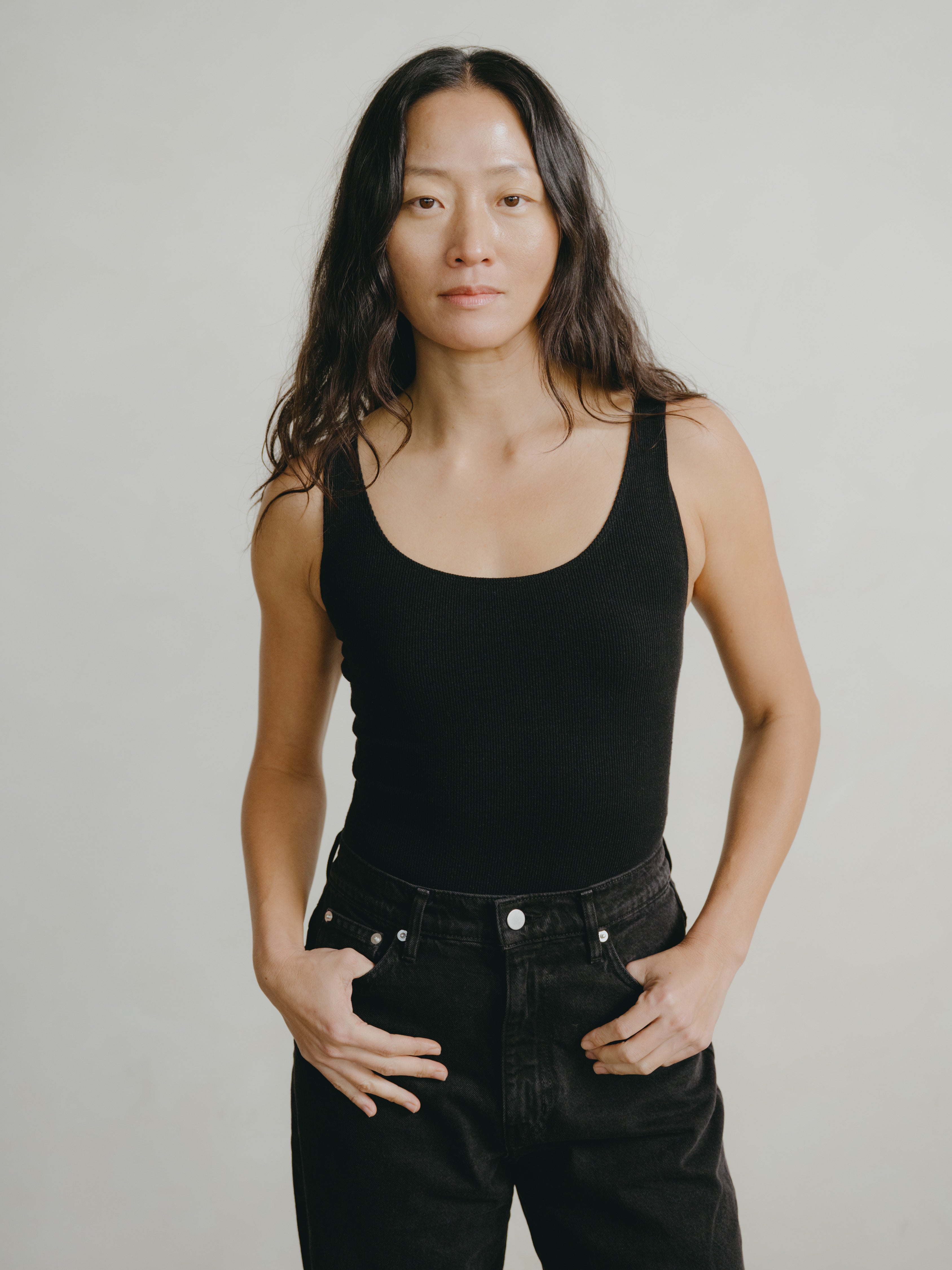 Christy Bodysuit, Ribbed Silk Noil Jersey, Black