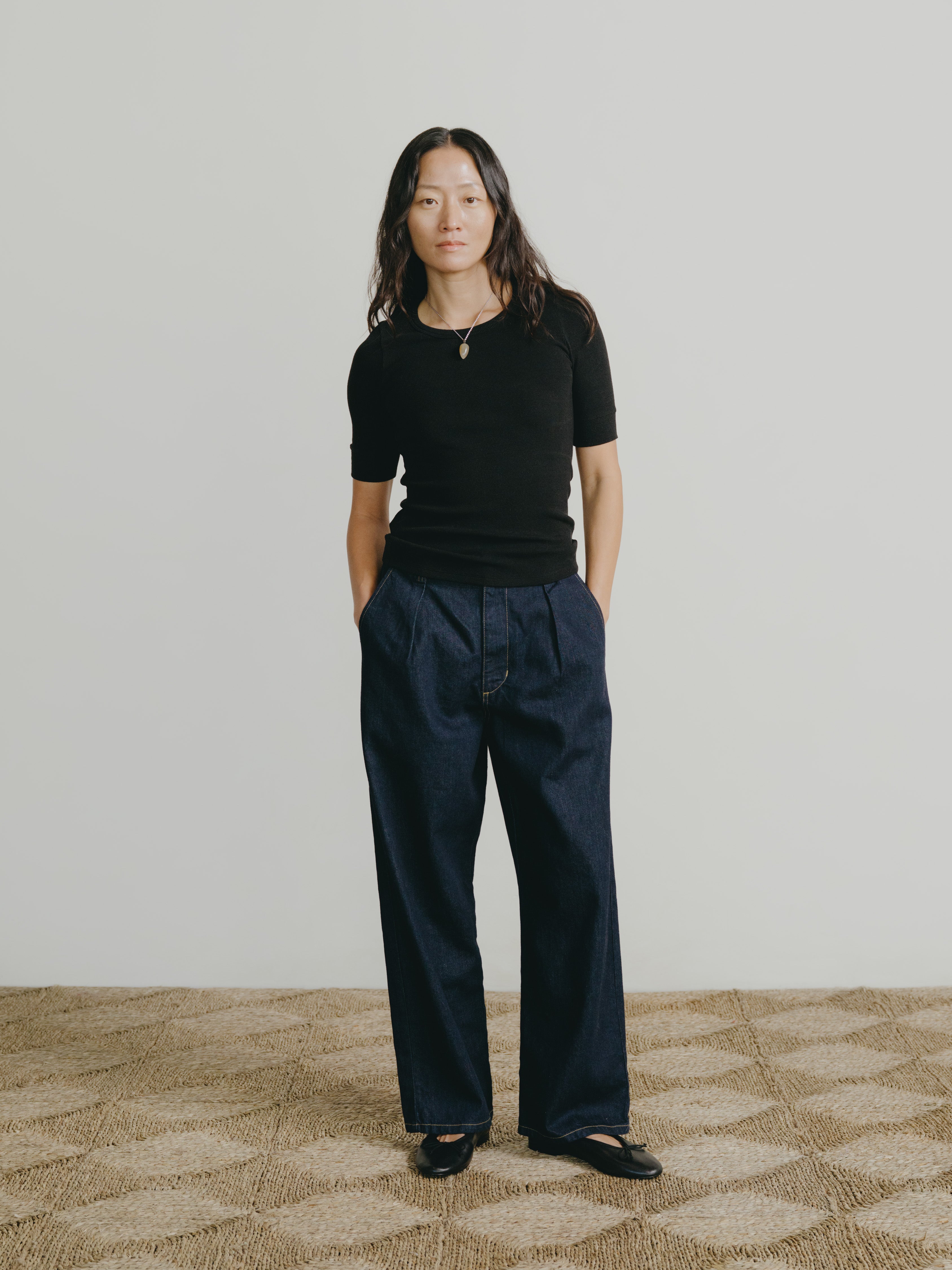 Rib Tee, Ribbed Silk Noil Jersey, Black