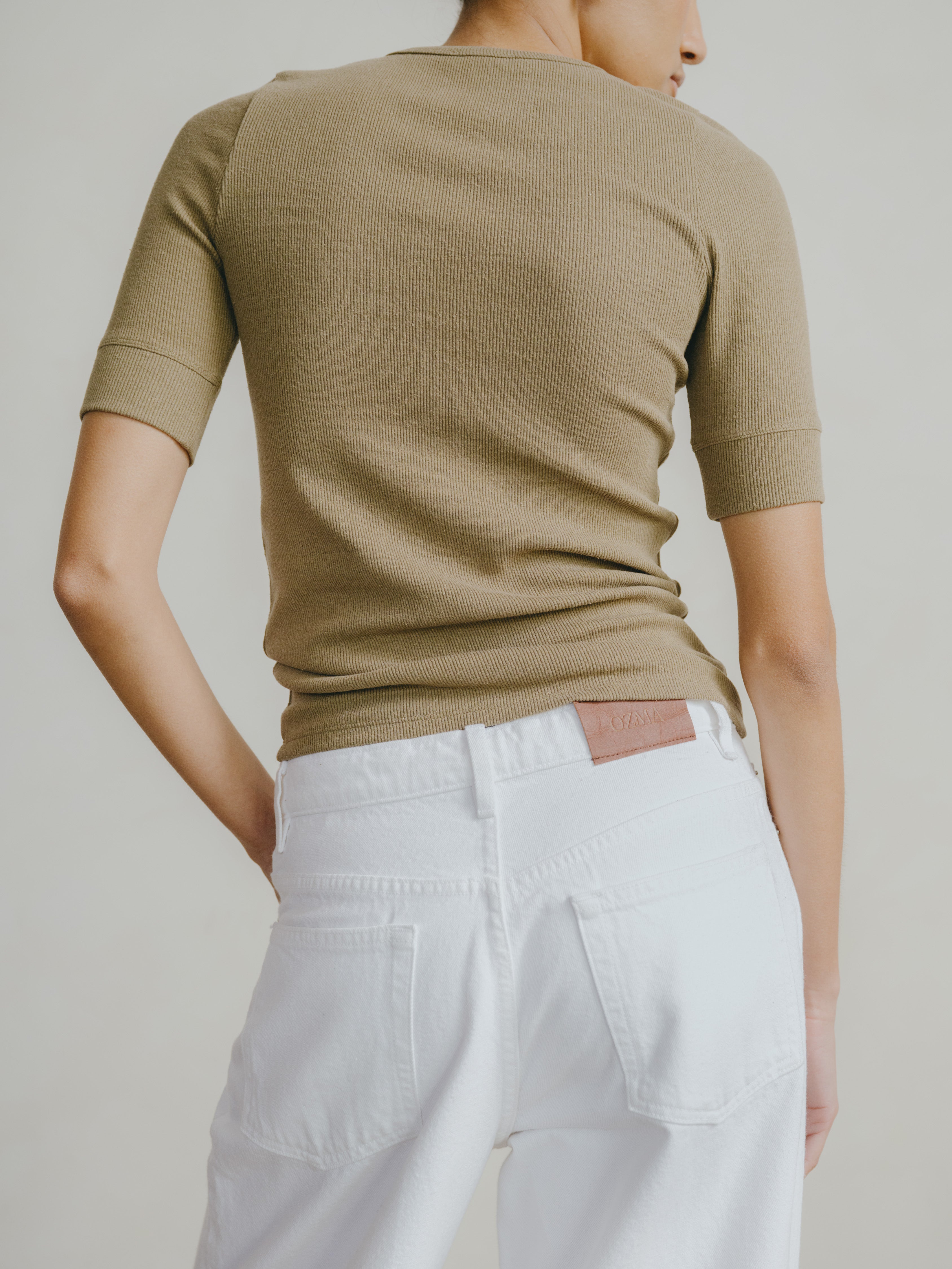 Rib Tee, Ribbed Silk Noil Jersey, Cactus