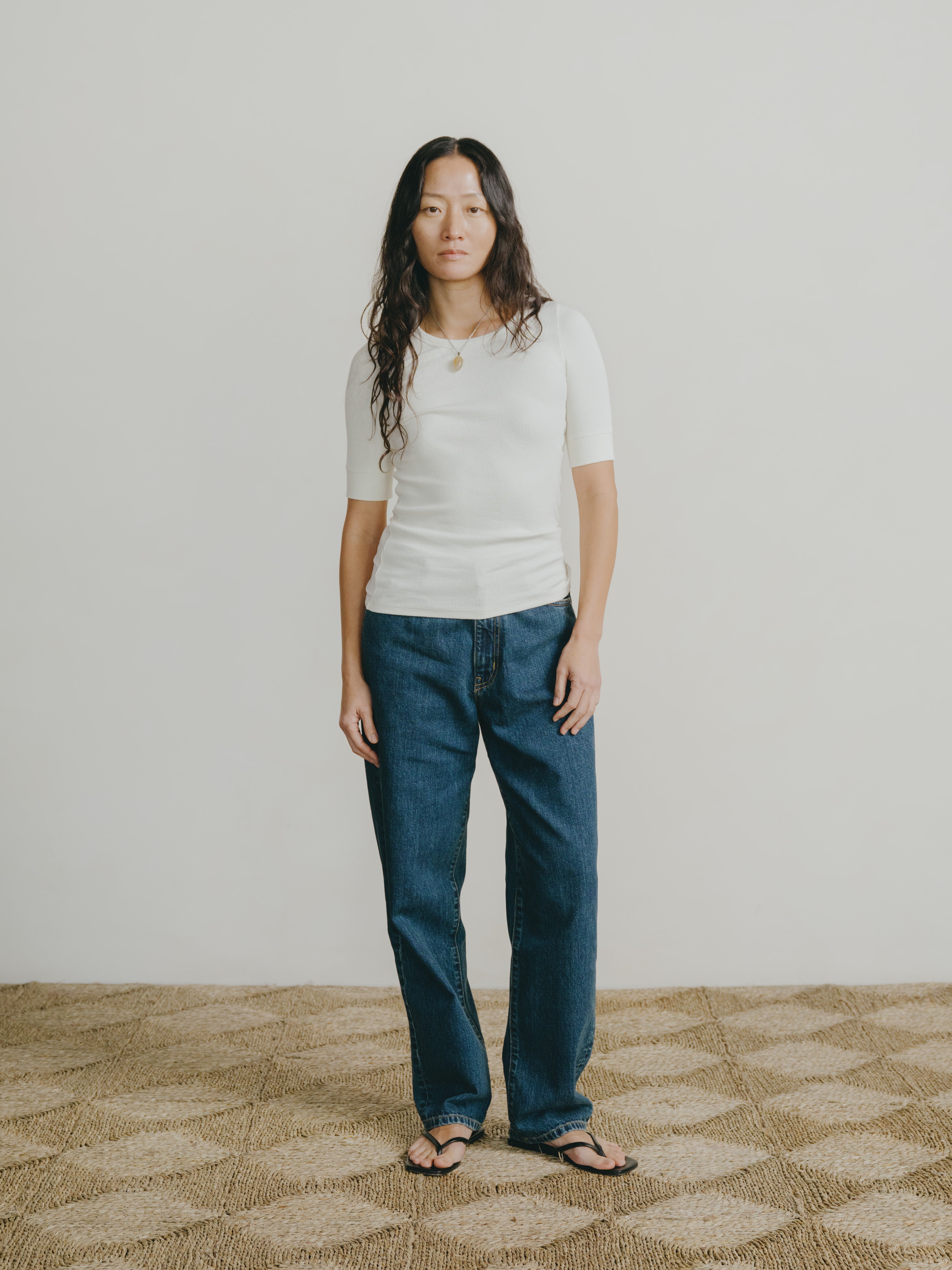 Rib Tee, Ribbed Silk Noil Jersey, Natural