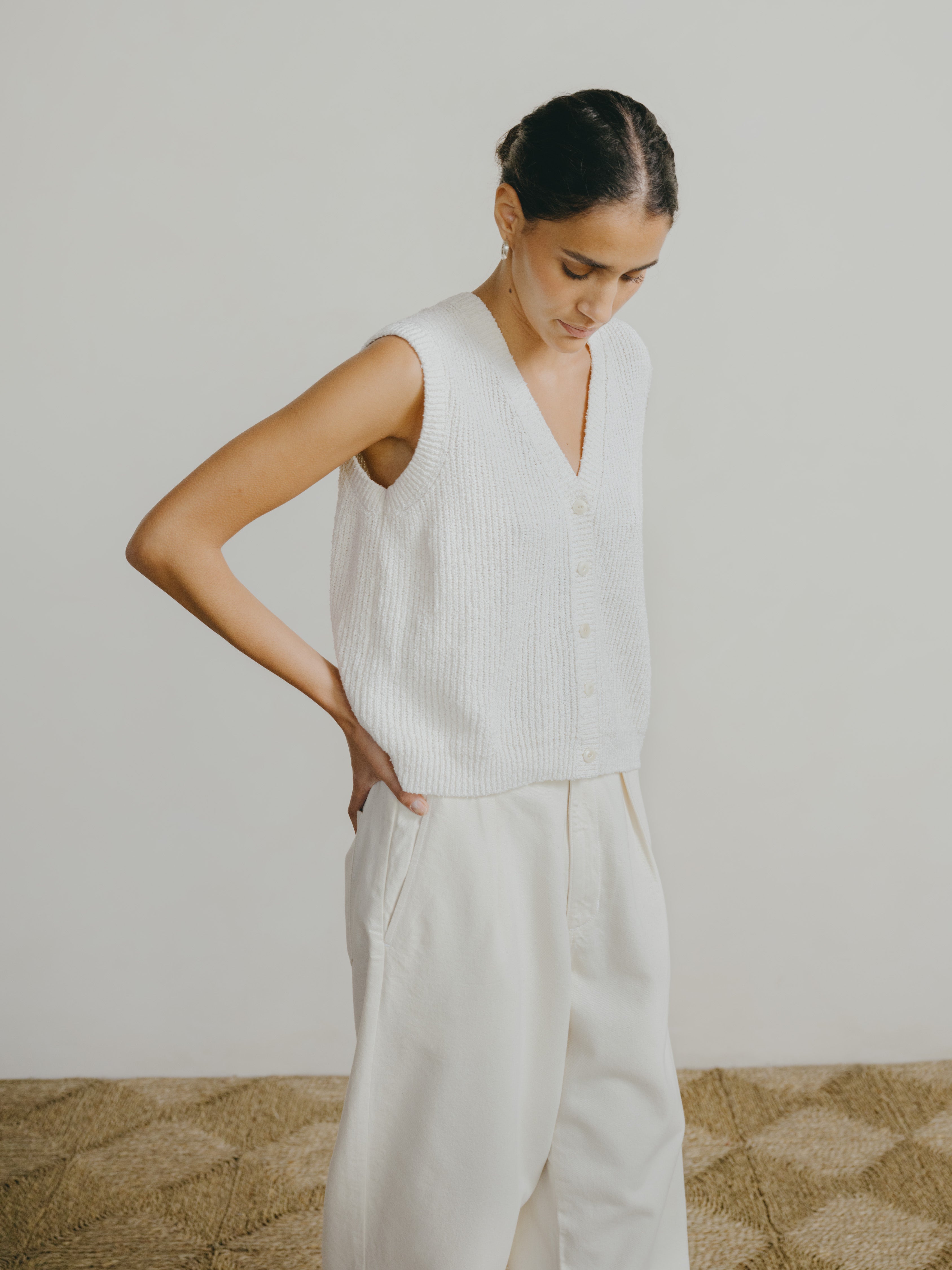 Edie Vest, Organic Cotton Bouclé, Ecru