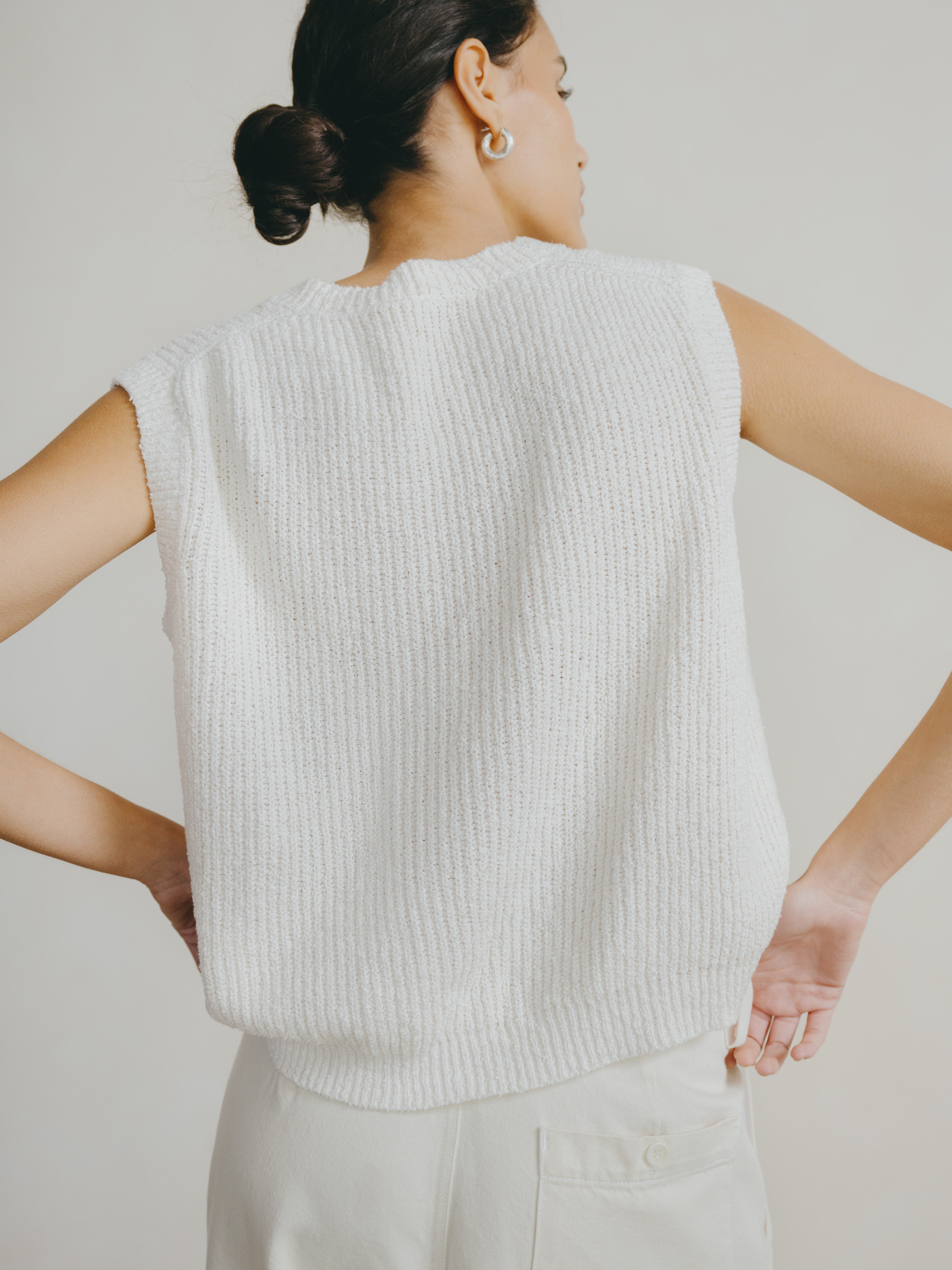 Edie Vest, Organic Cotton Bouclé, Ecru