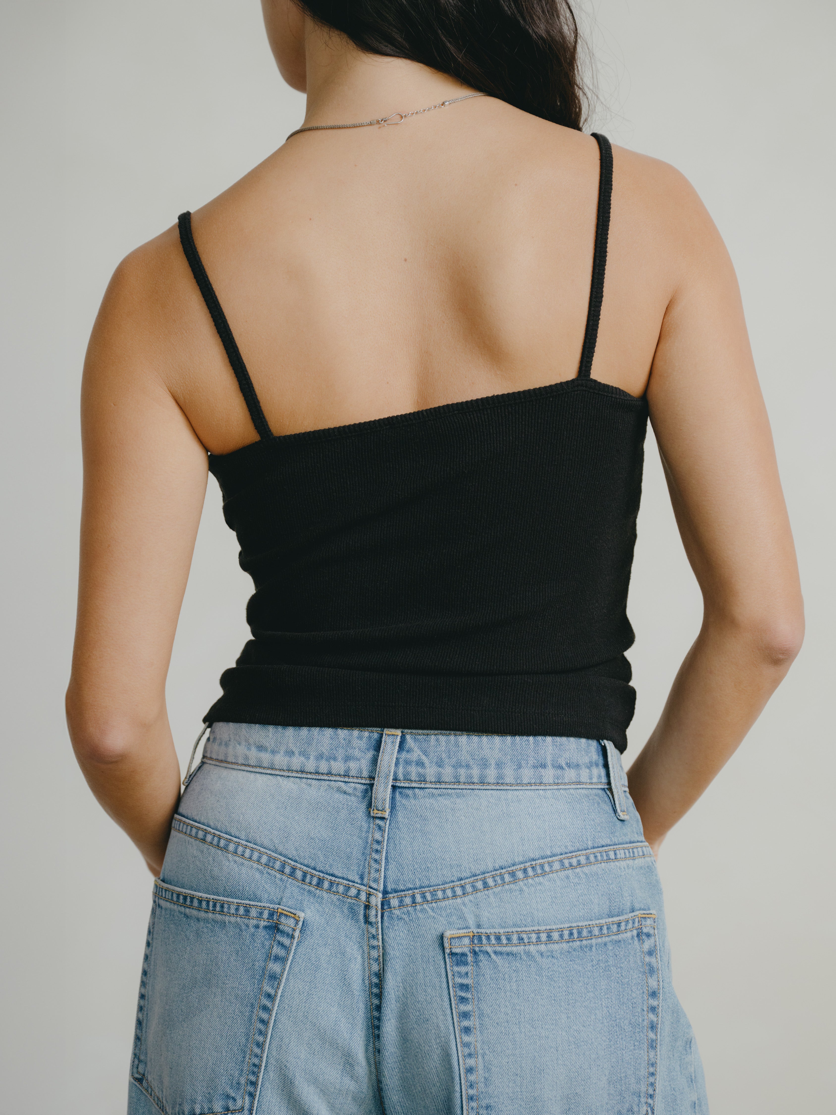 Uno Tank, Ribbed Silk Noil Jersey, Black