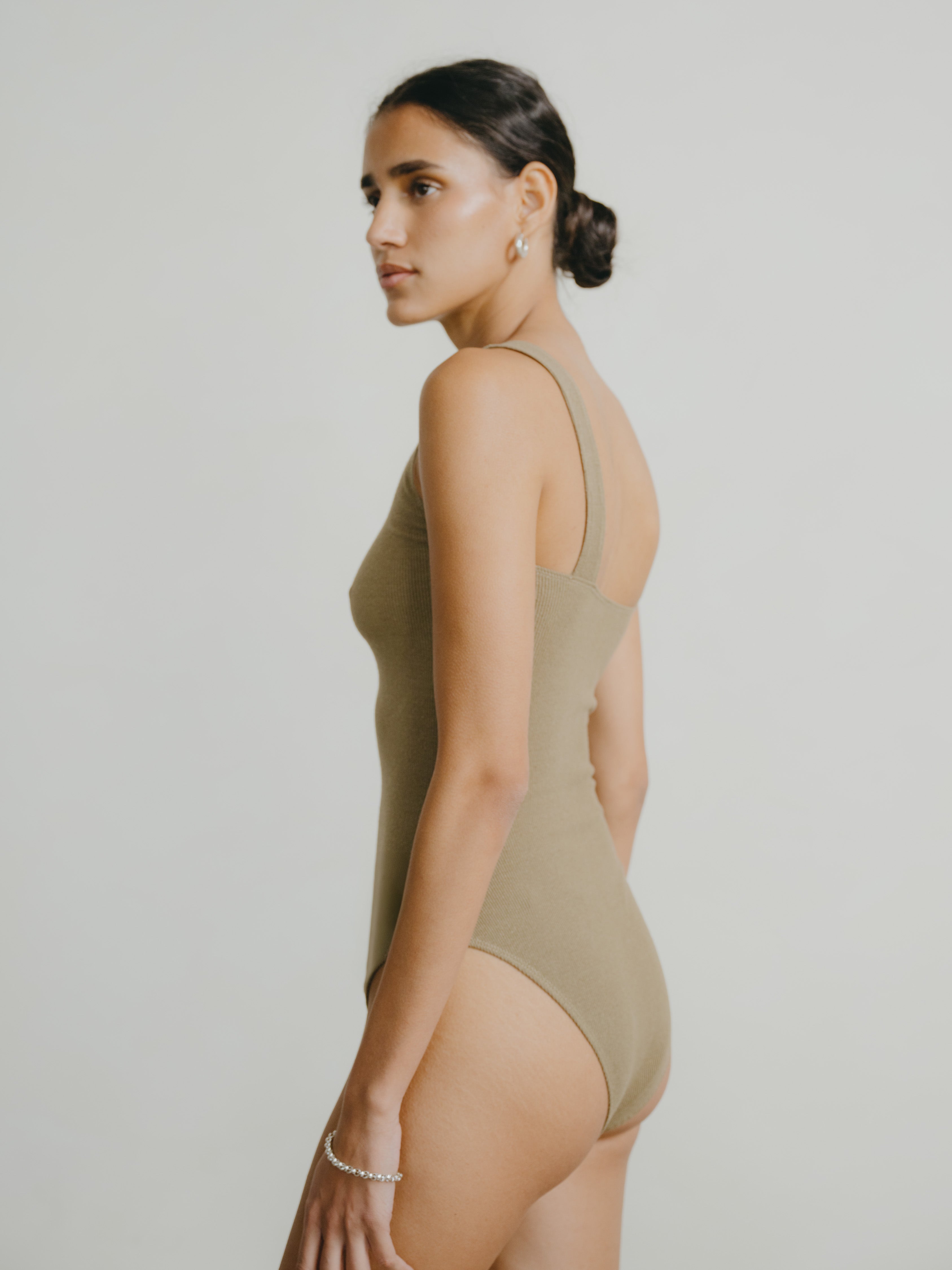 Christy Bodysuit, Ribbed Silk Noil Jersey, Cactus