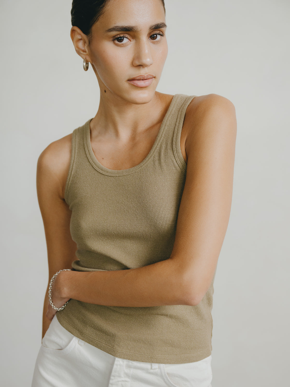 Classic Tank, Ribbed Silk Noil Jersey, Cactus