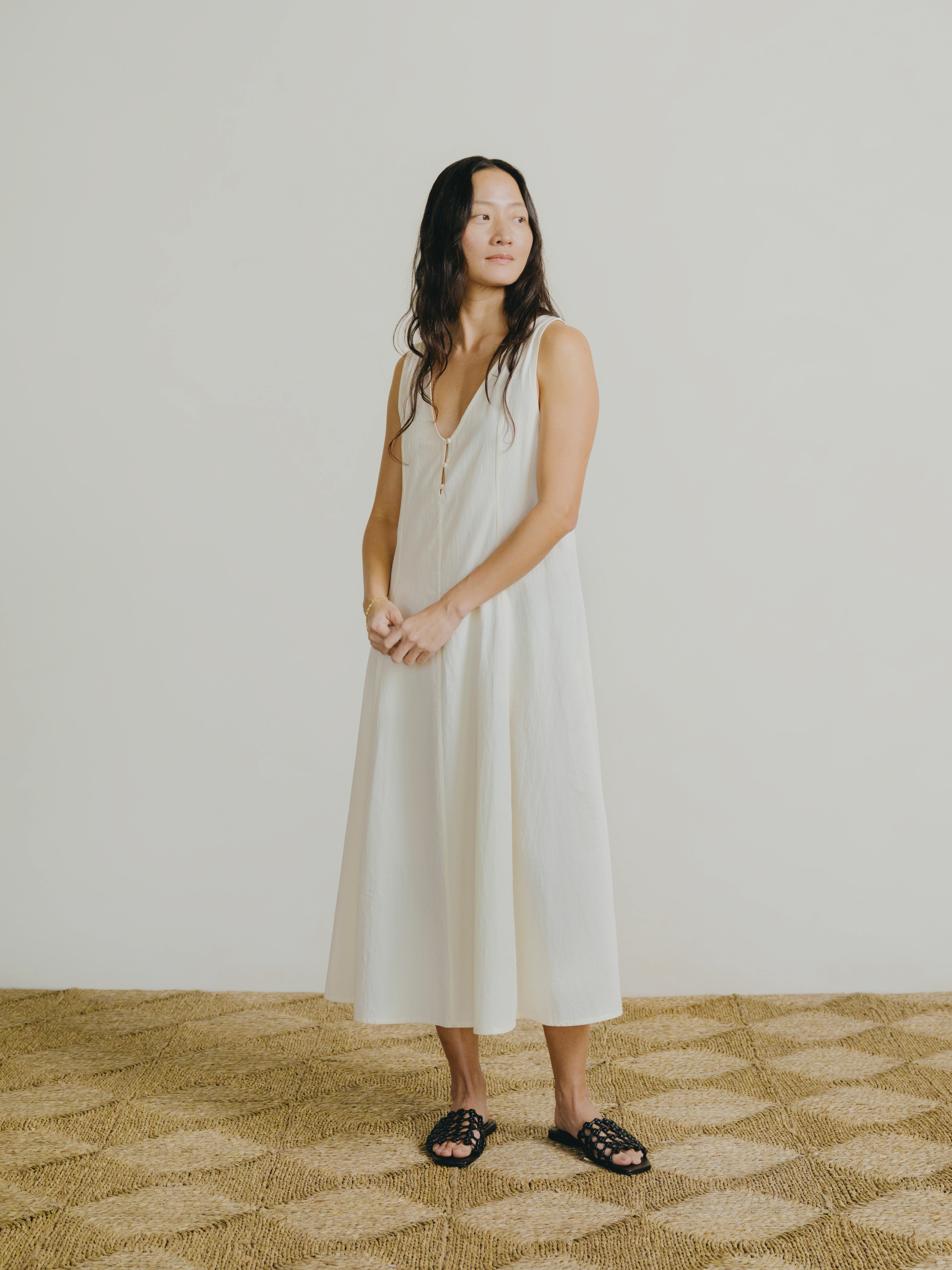 Maritza Dress, Textured Organic Poplin, Parchment