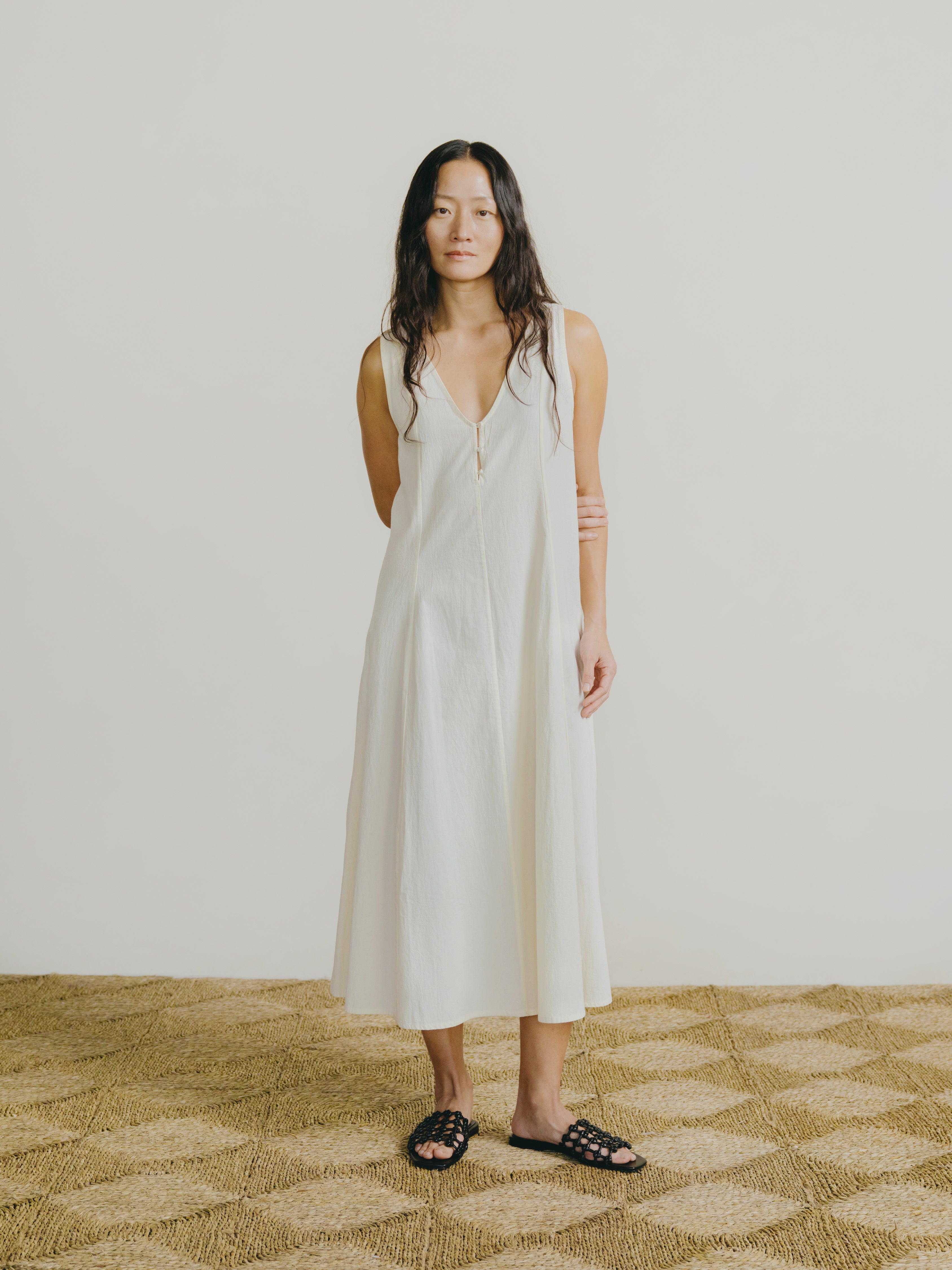 Maritza Dress, Textured Organic Poplin, Parchment