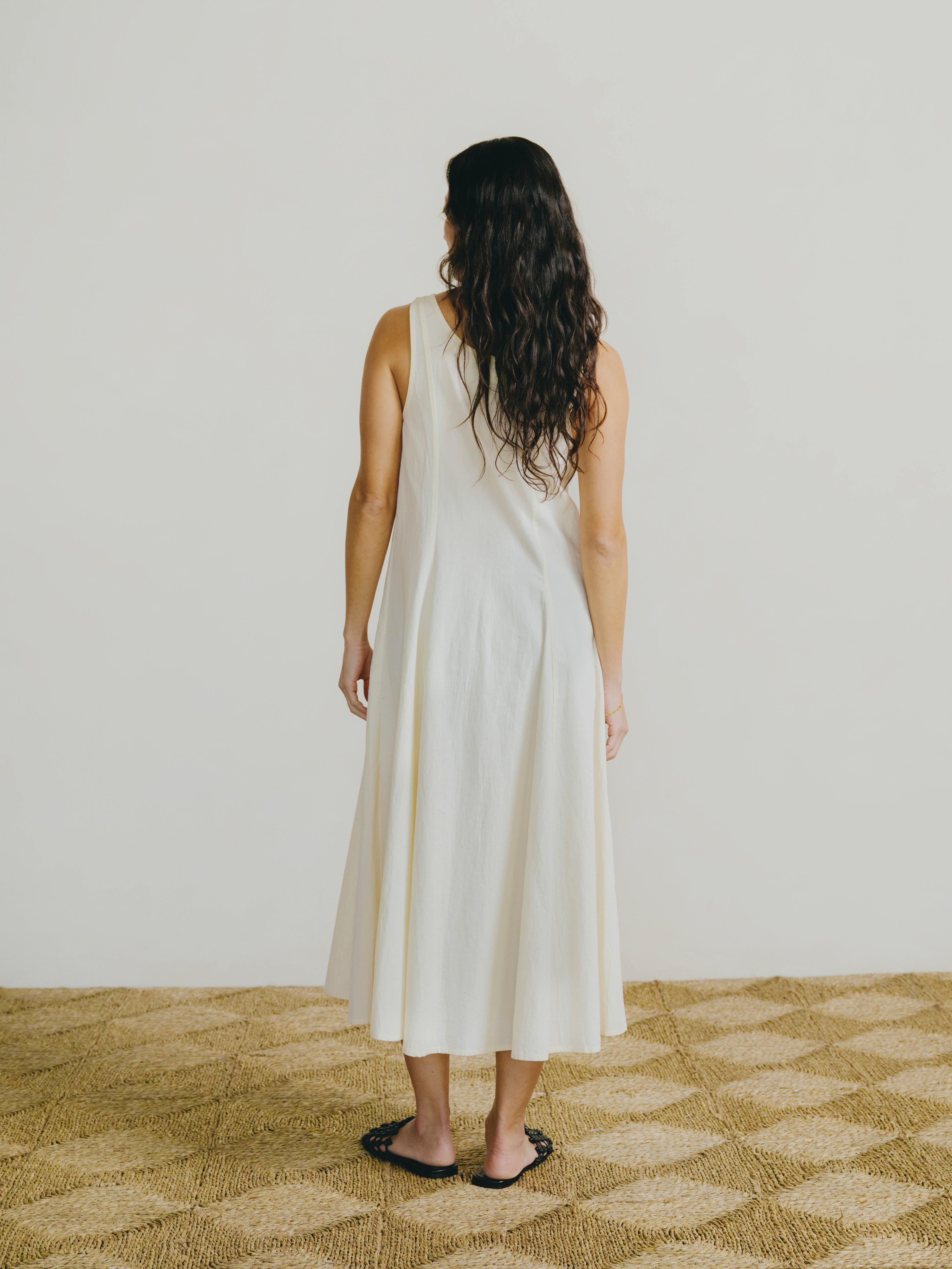 Maritza Dress, Textured Organic Poplin, Parchment