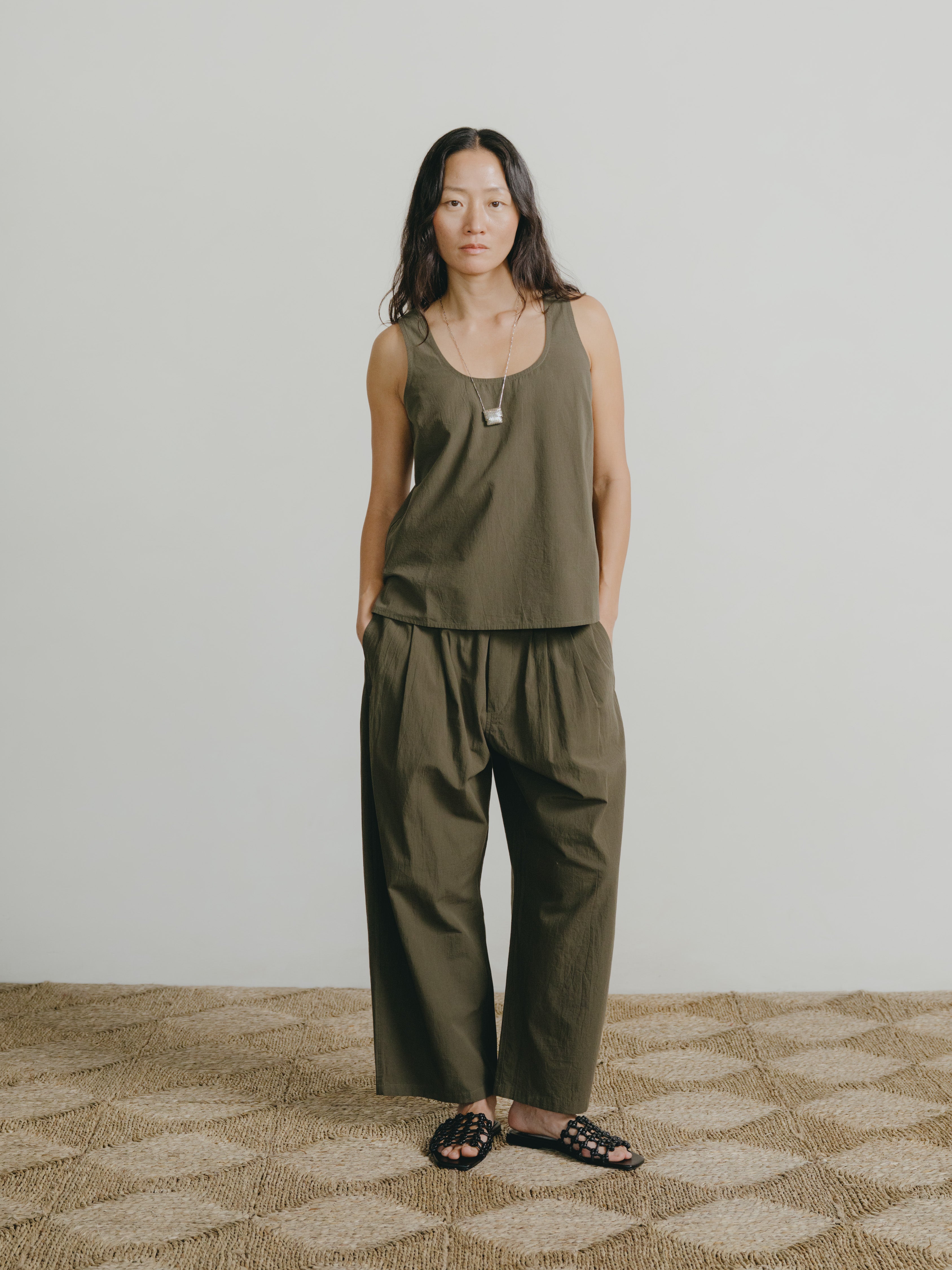 Corlatta Pant, Textured Organic Poplin, Fern