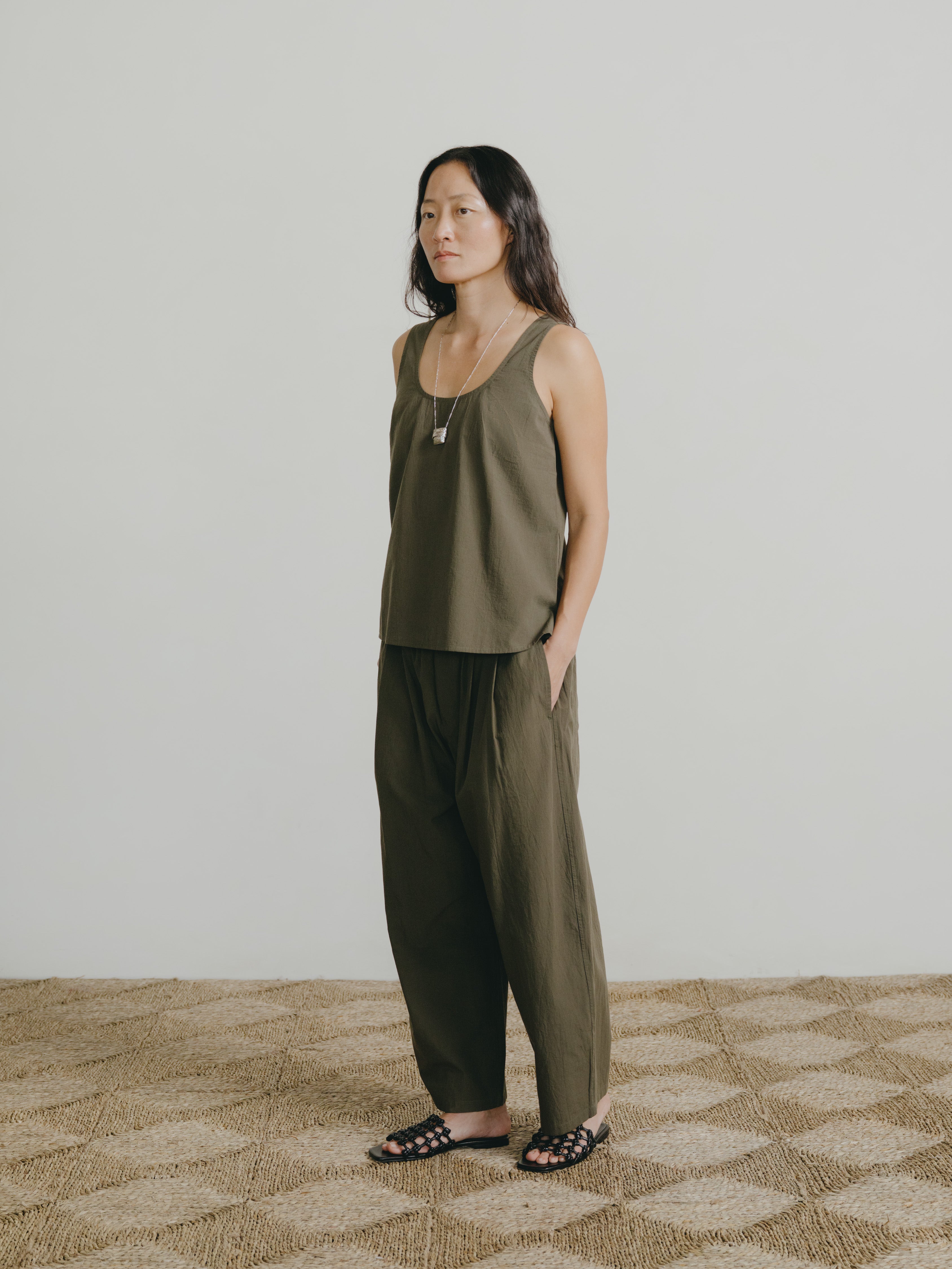 Corlatta Pant, Textured Organic Poplin, Fern