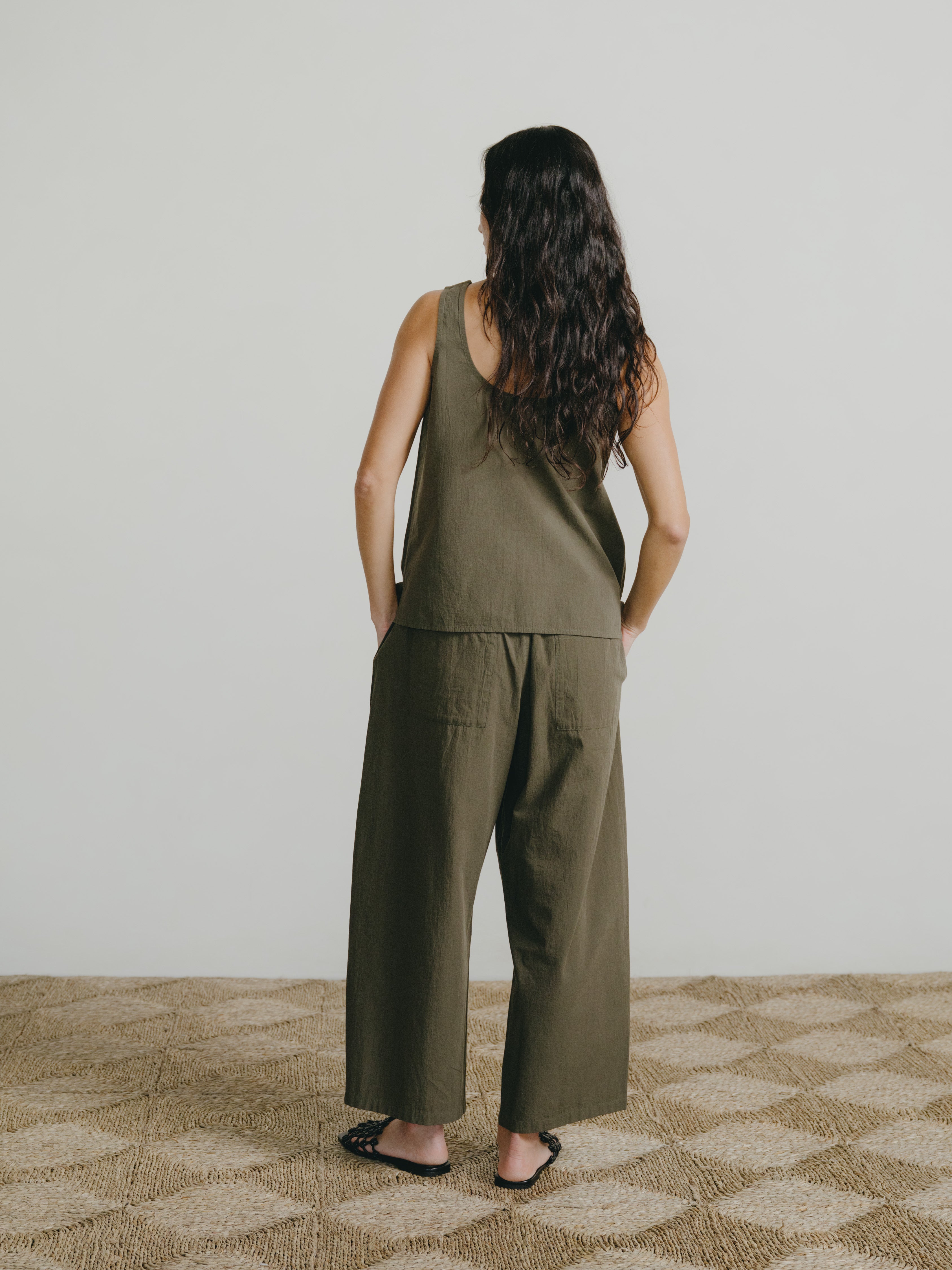 Corlatta Pant, Textured Organic Poplin, Fern