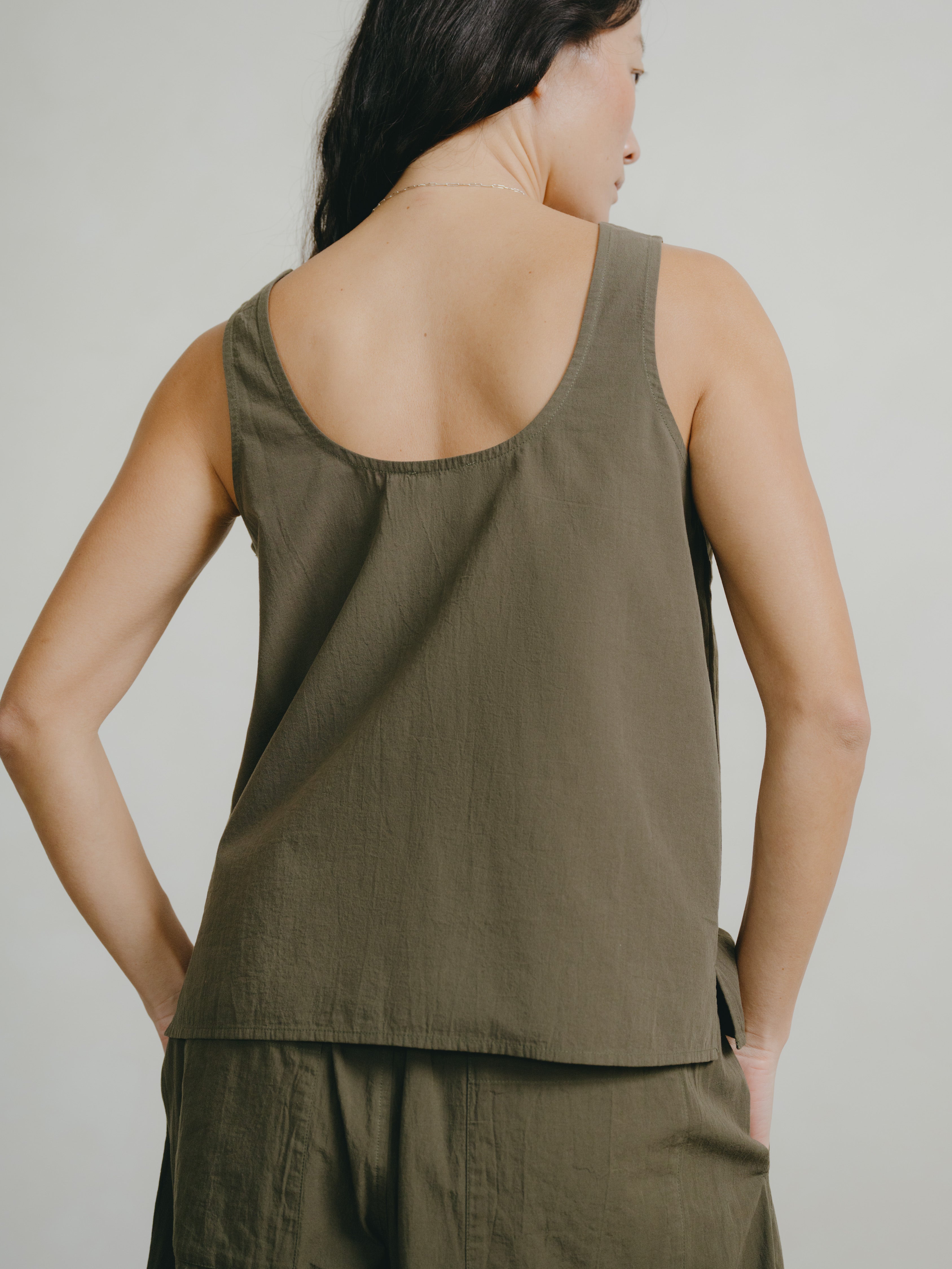 Mika Tank, Textured Organic Poplin, Fern