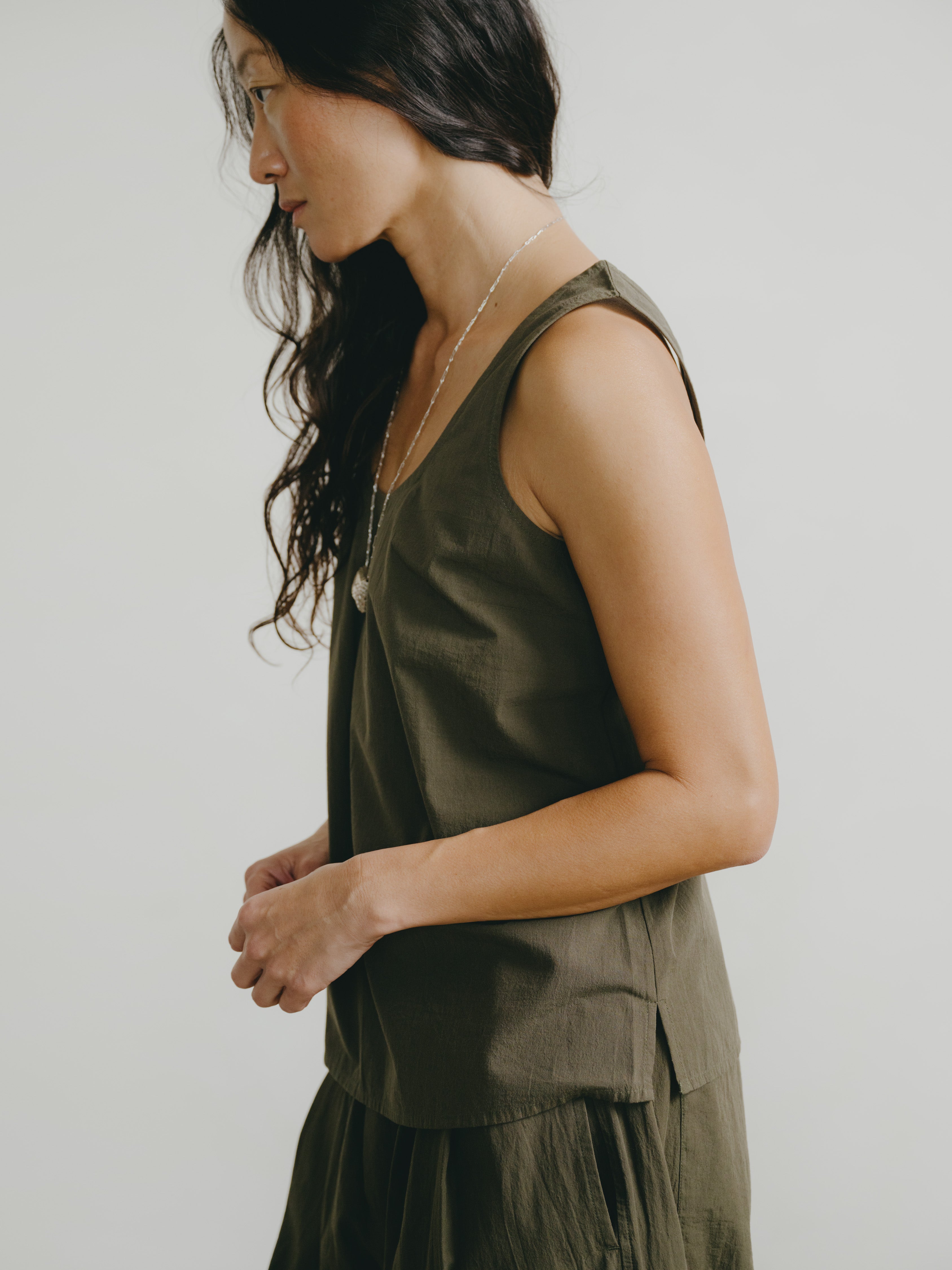 Mika Tank, Textured Organic Poplin, Fern