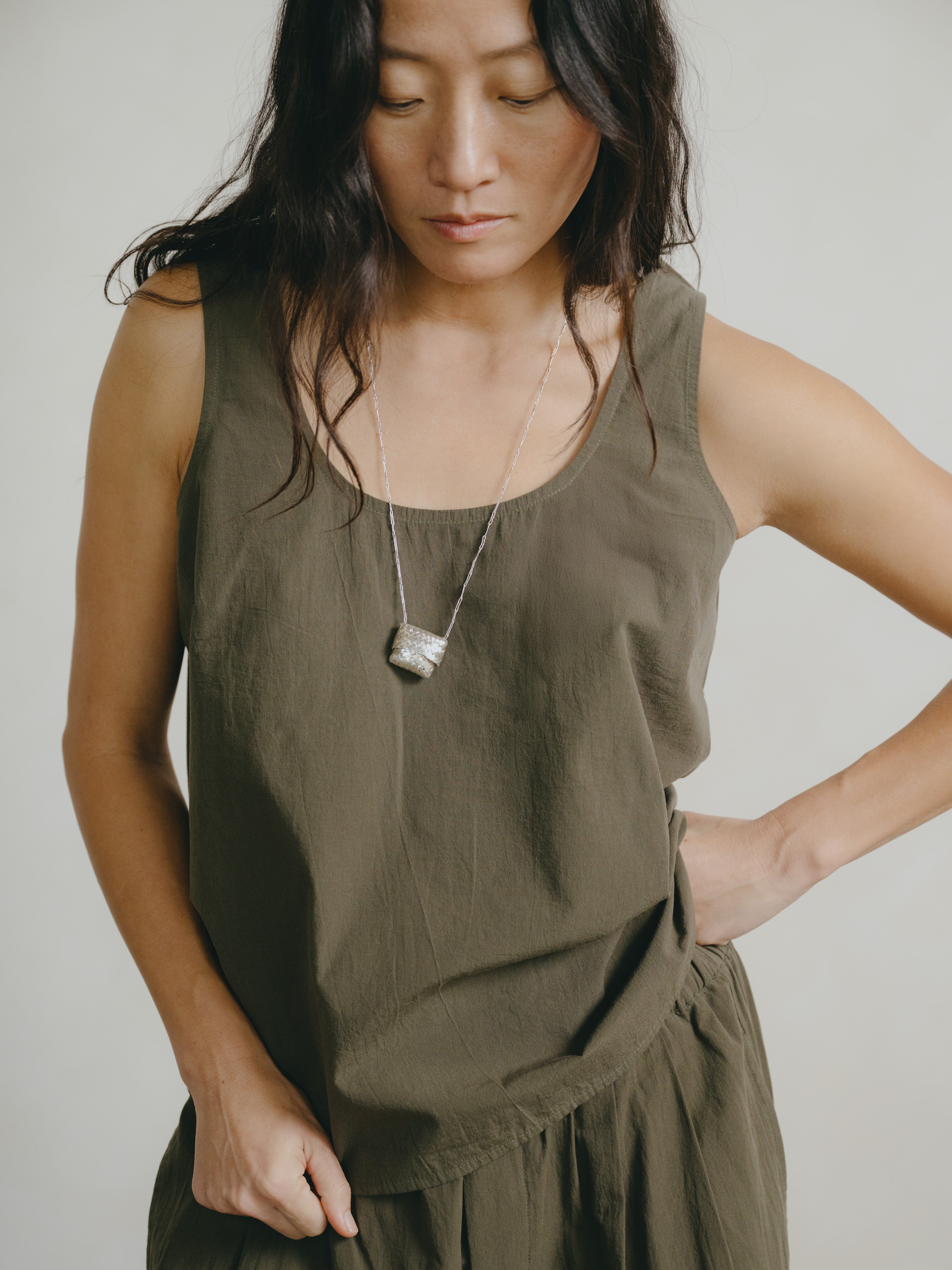 Mika Tank, Textured Organic Poplin, Fern