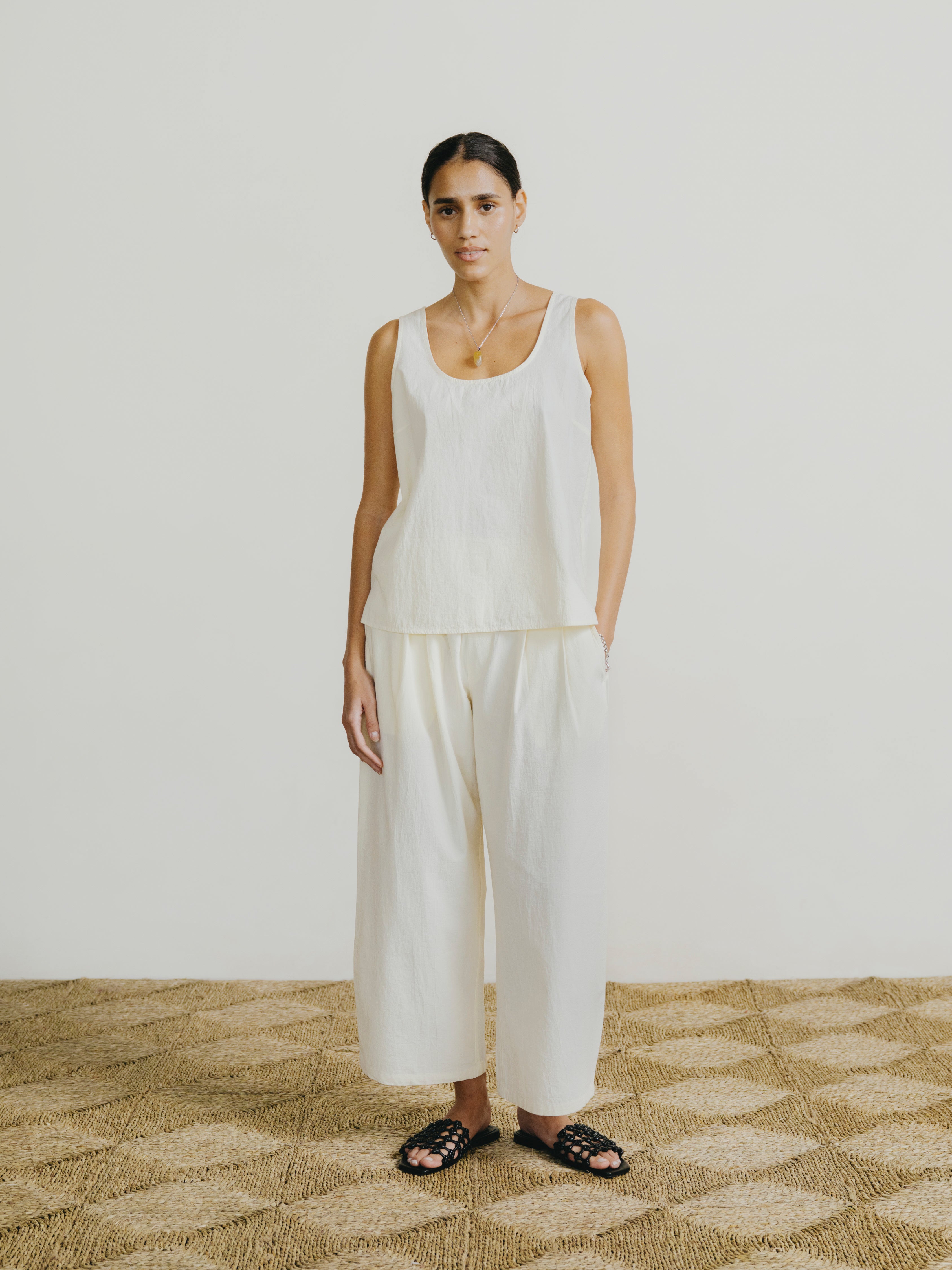 Corlatta Pant, Textured Organic Poplin, Parchment