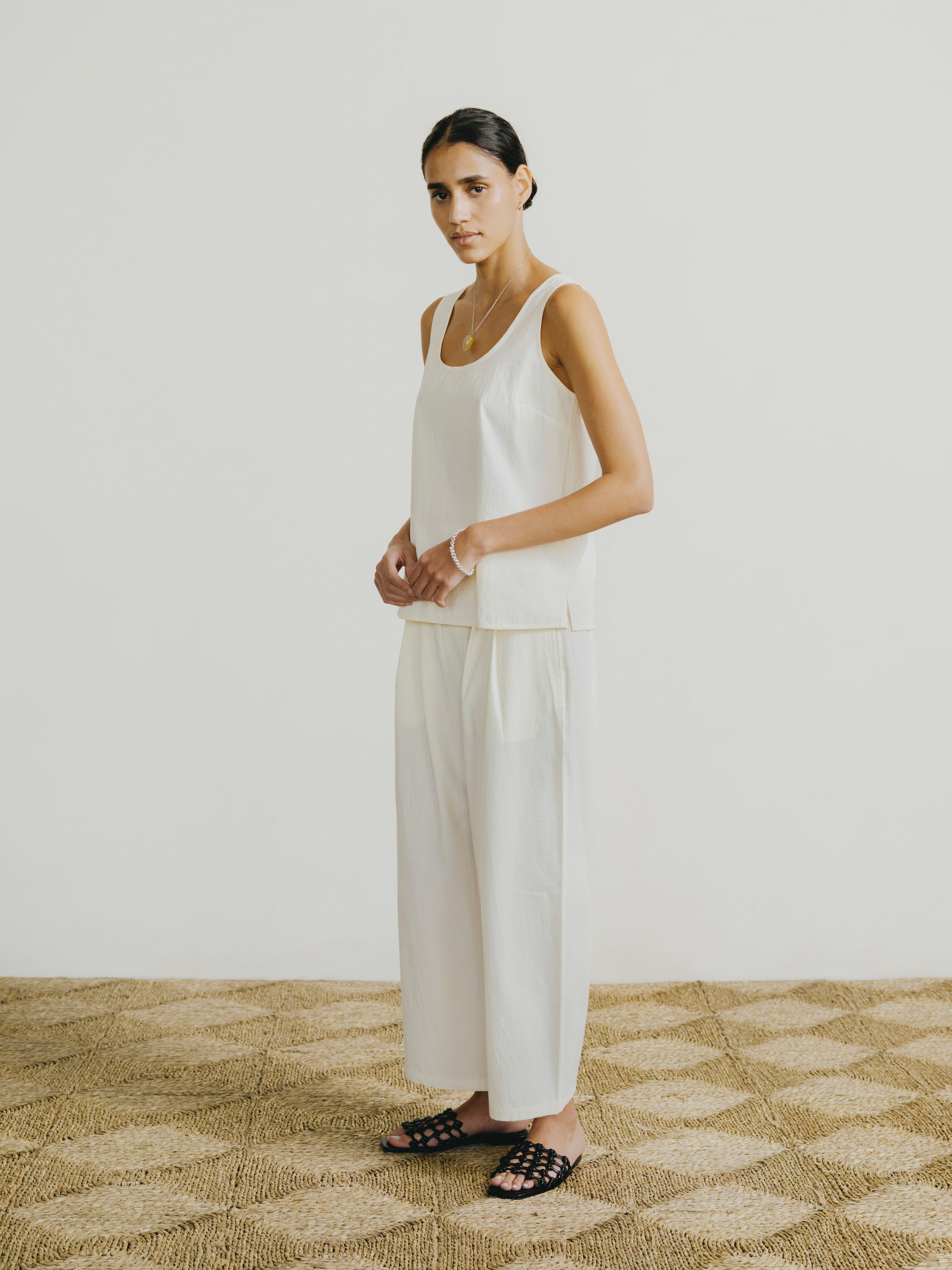 Corlatta Pant, Textured Organic Poplin, Parchment