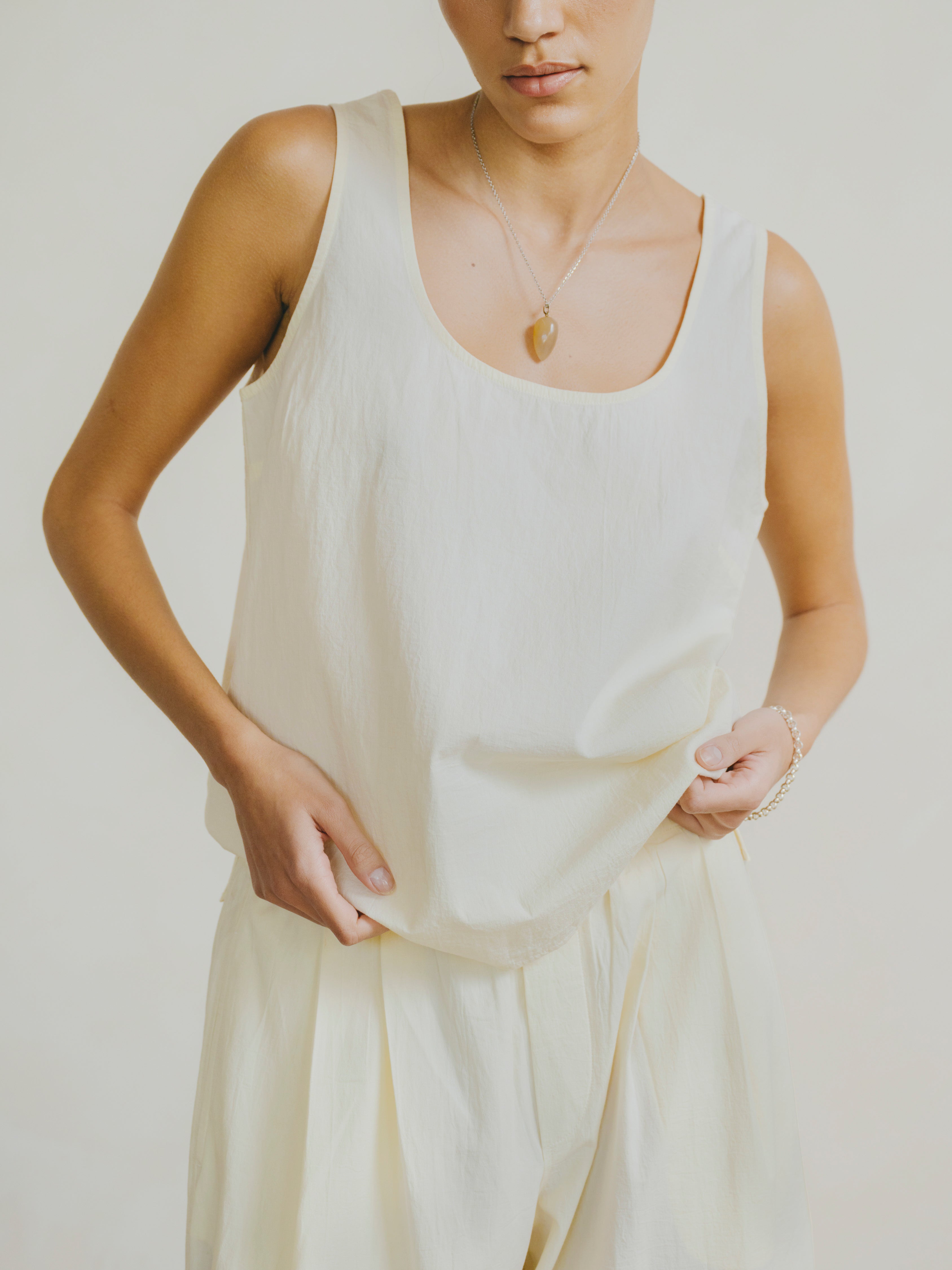 Mika Tank, Textured Organic Poplin, Parchment
