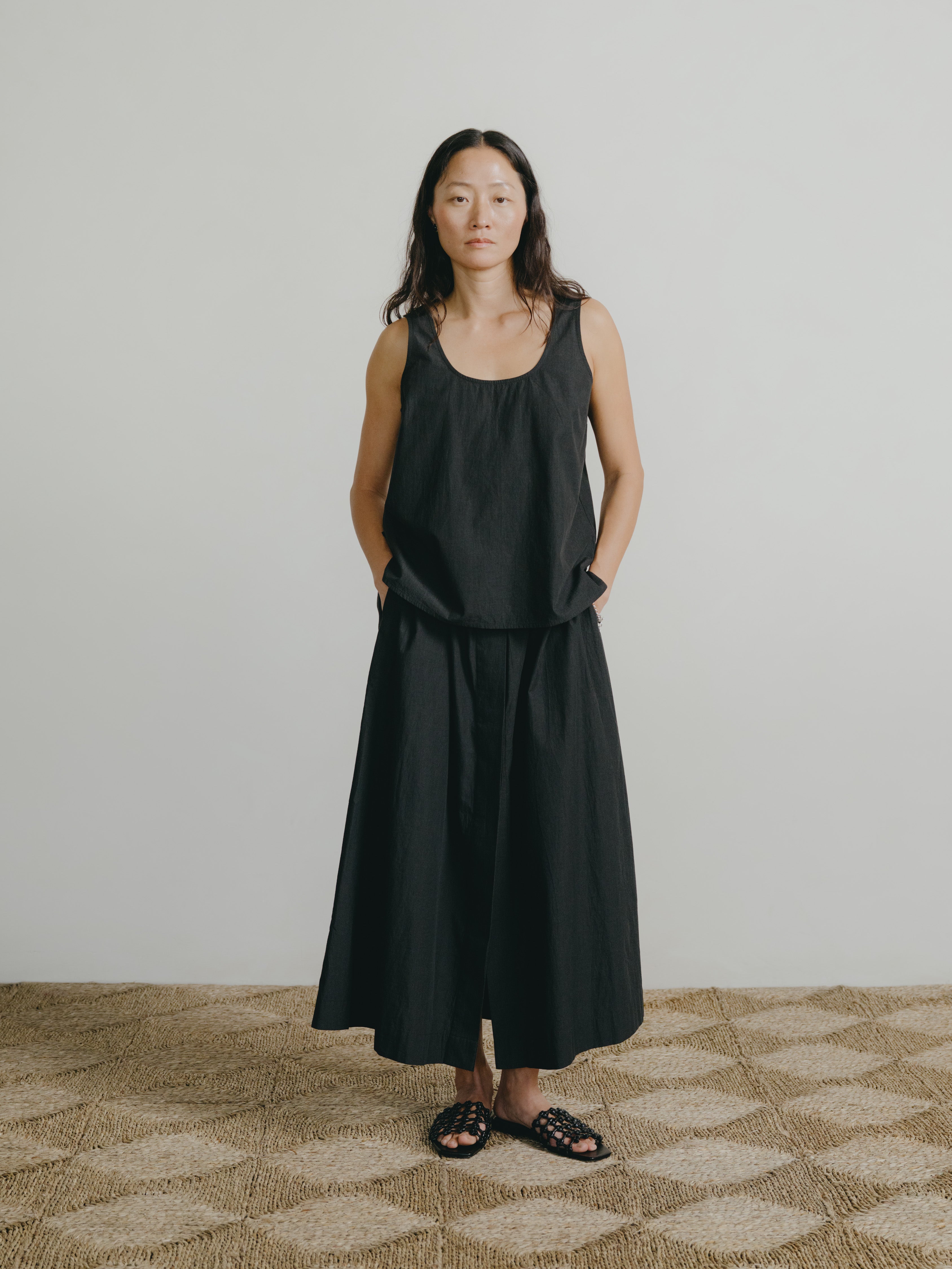 Ananda Skirt, Textured Organic Poplin, Soft Black