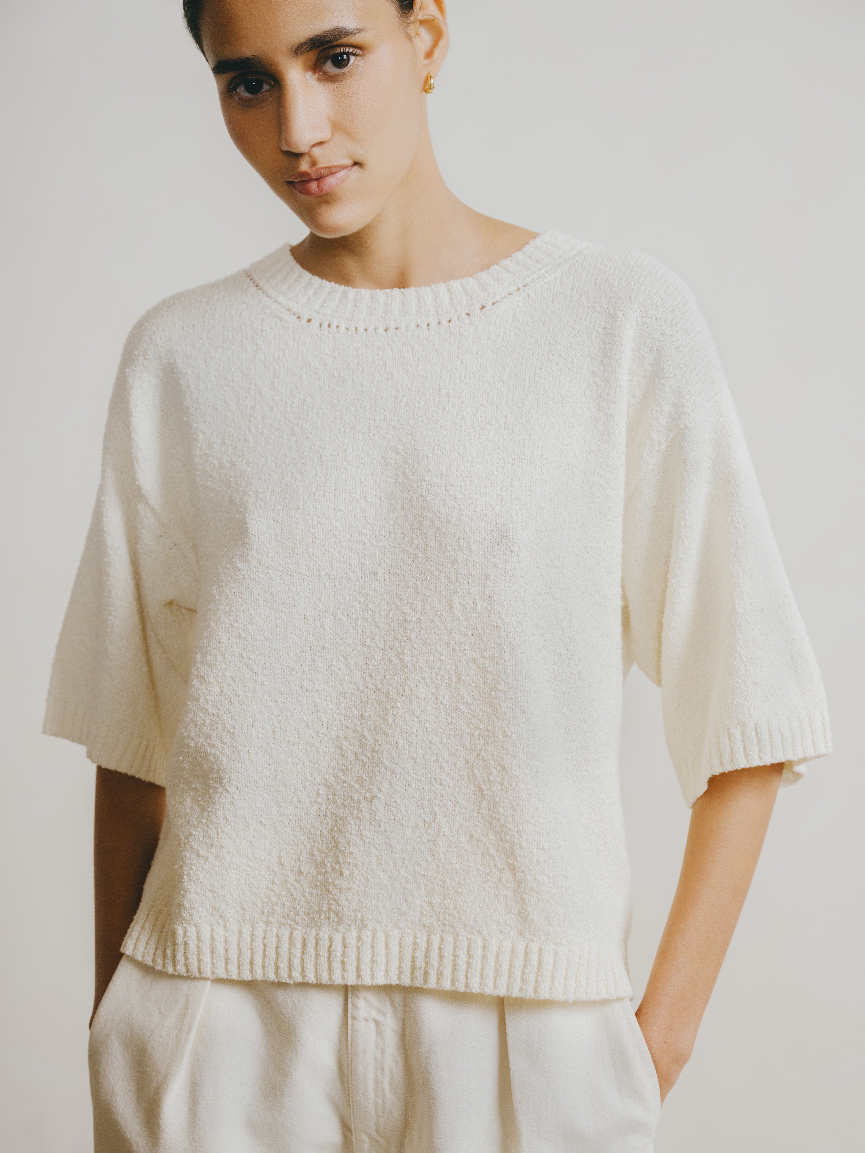 Otis Top, Organic Cotton Bouclé, Ecru