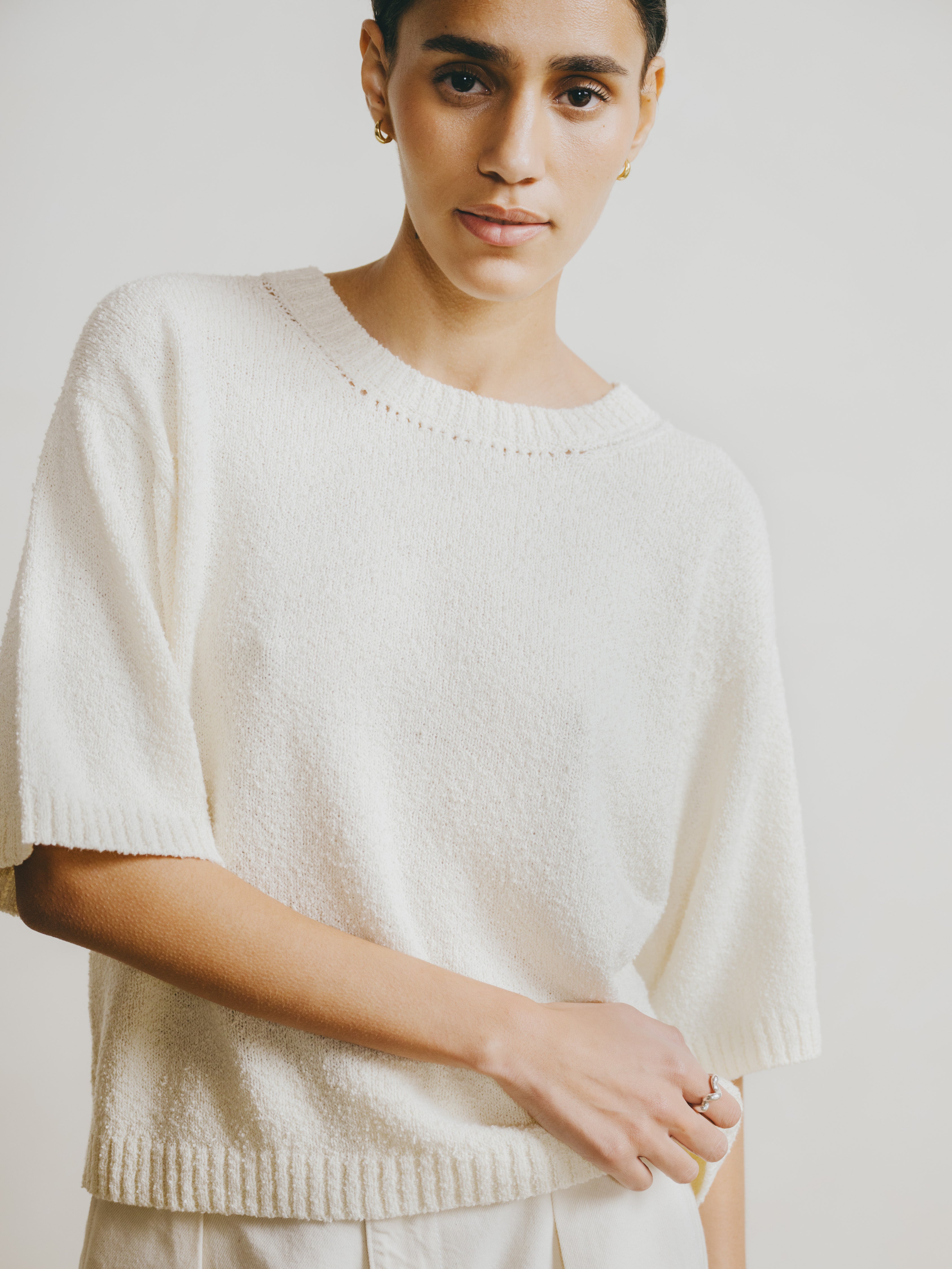 Otis Top, Organic Cotton Bouclé, Ecru